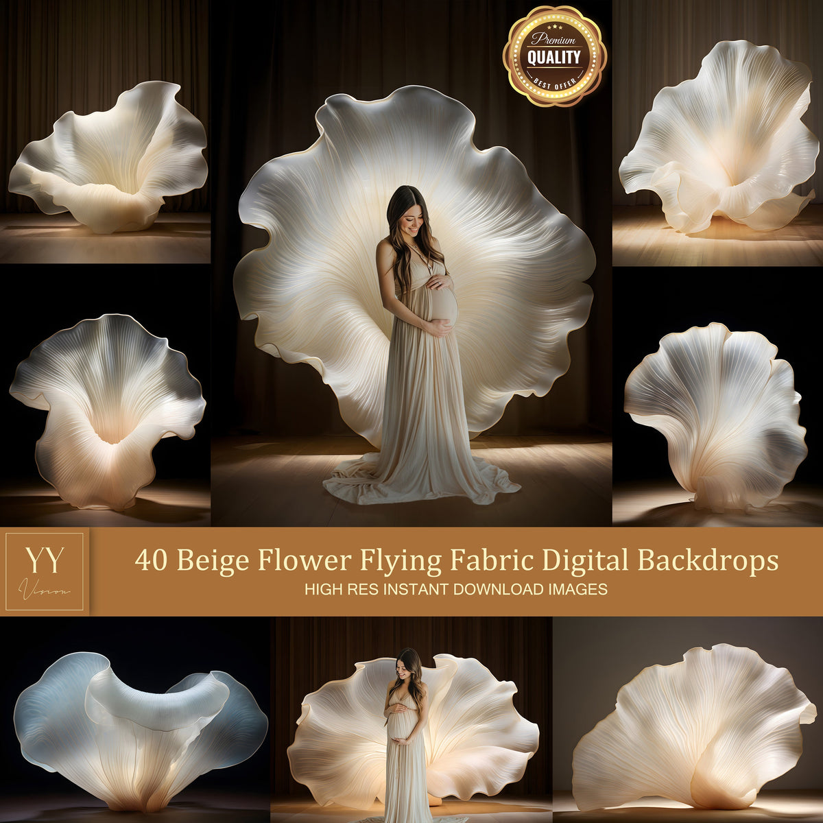 40 Beige Flower Flying Fabric Digital Backdrops Sets for Maternity Photography Fine Arts Studio Photoshop Background