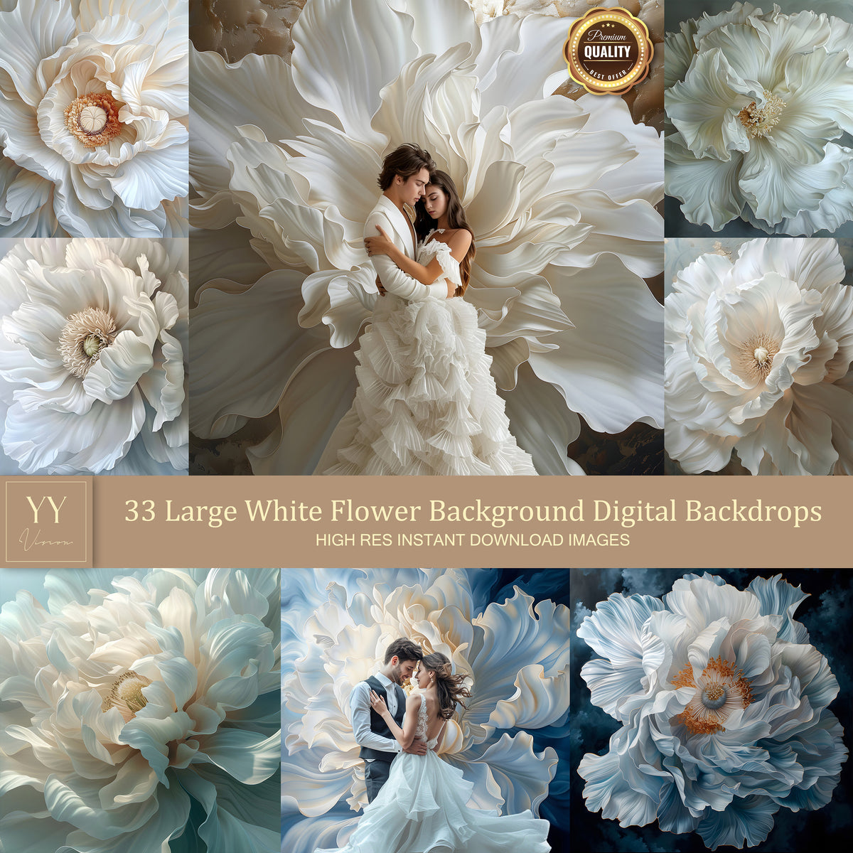 33 große weiße Blumen digitale Hintergründe Sets für Hochzeit Schwangerschaft Studio Fotografie digitale Hintergründe Photoshop Fine Art Hintergrund