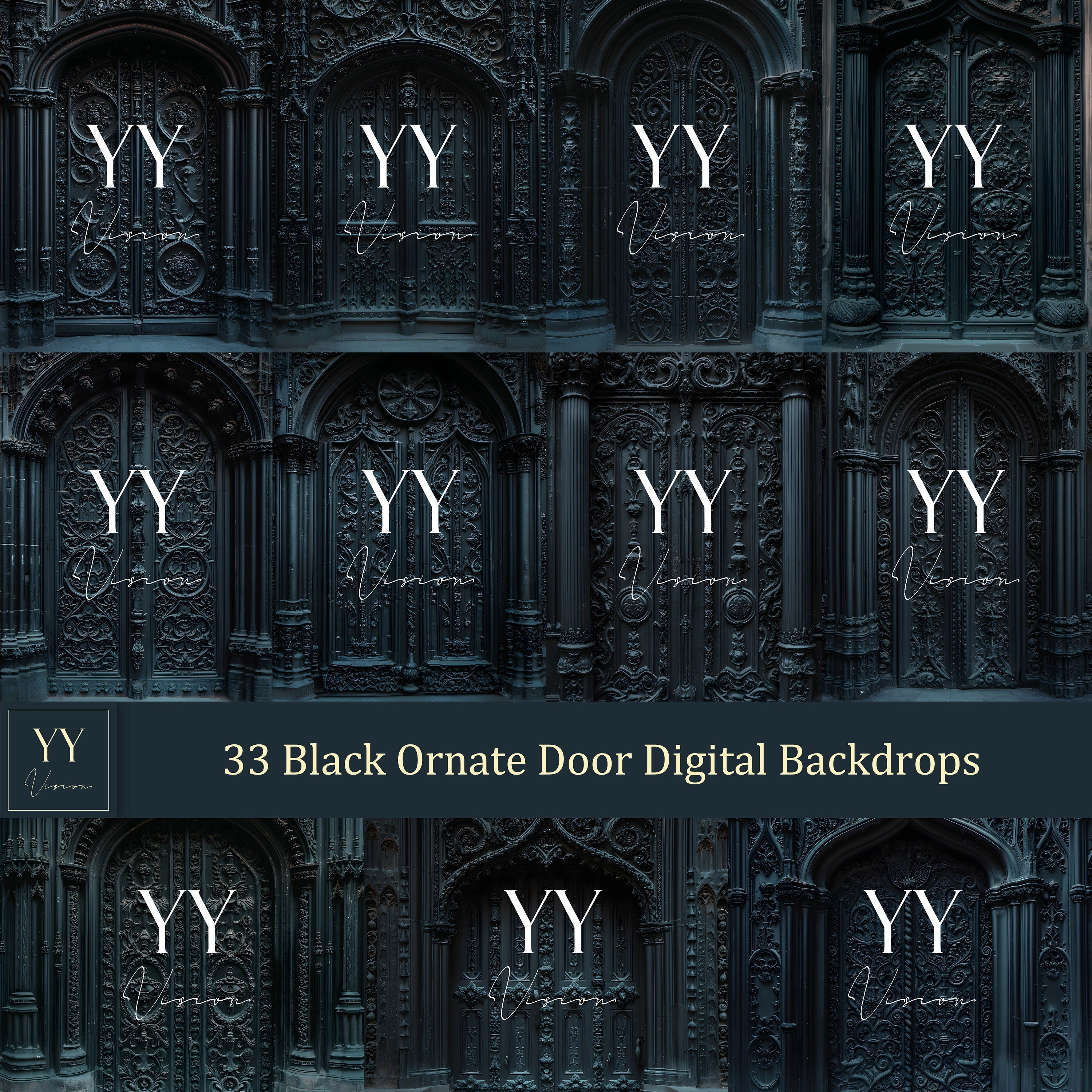 33 Black Ornate Door Digital Backdrops Sets for Wedding Maternity Studio Photography Digital Backdrops Photoshop Background