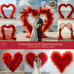 22 Red Tulle Heart Arch Digital Backdrops Sets for Wedding Maternity Studio Photography Digital Backdrops Photoshop Fine Art Background