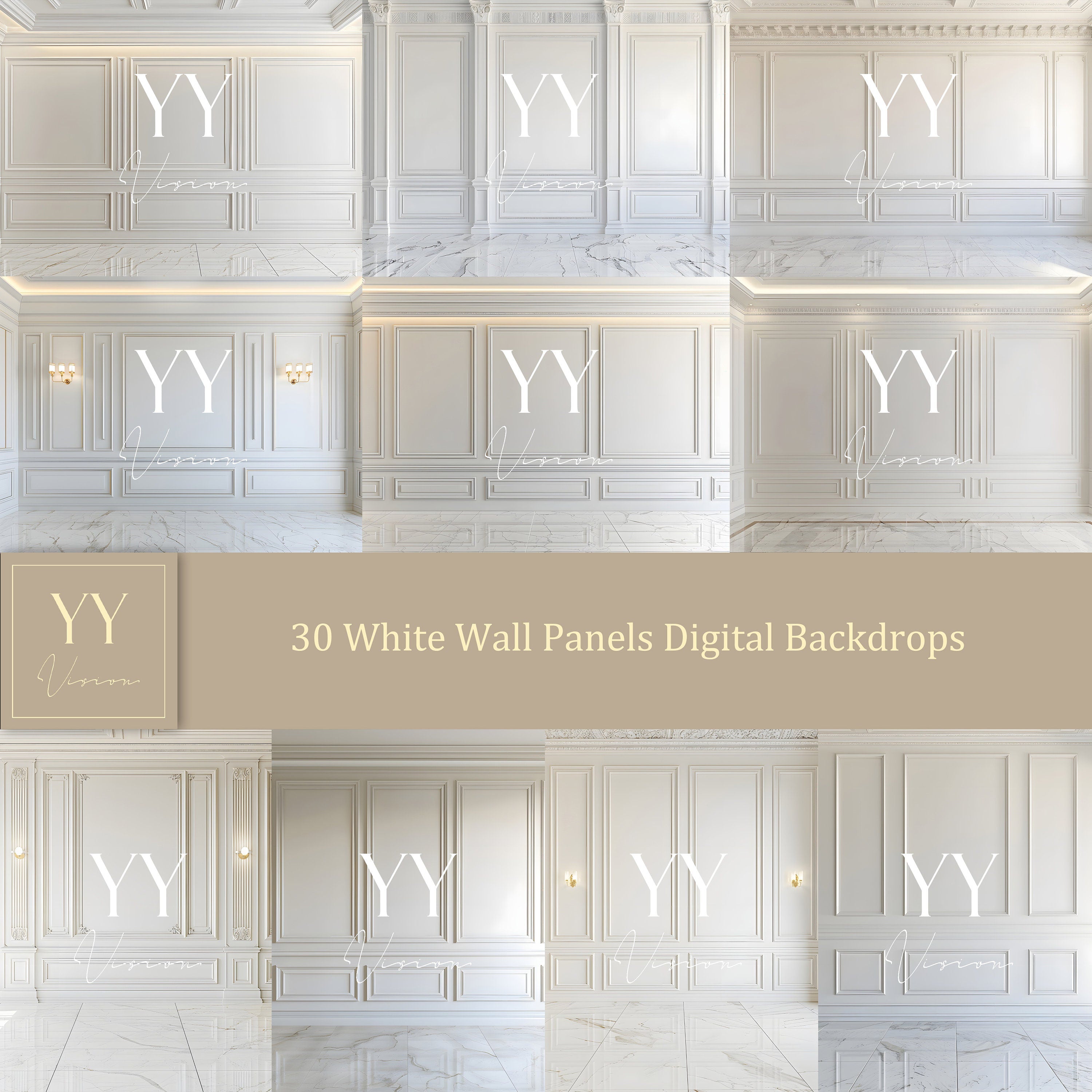 30 White Panel Wall Digital Backdrops Sets for Wedding Maternity Studio Photography Digital Backdrops Photoshop Background