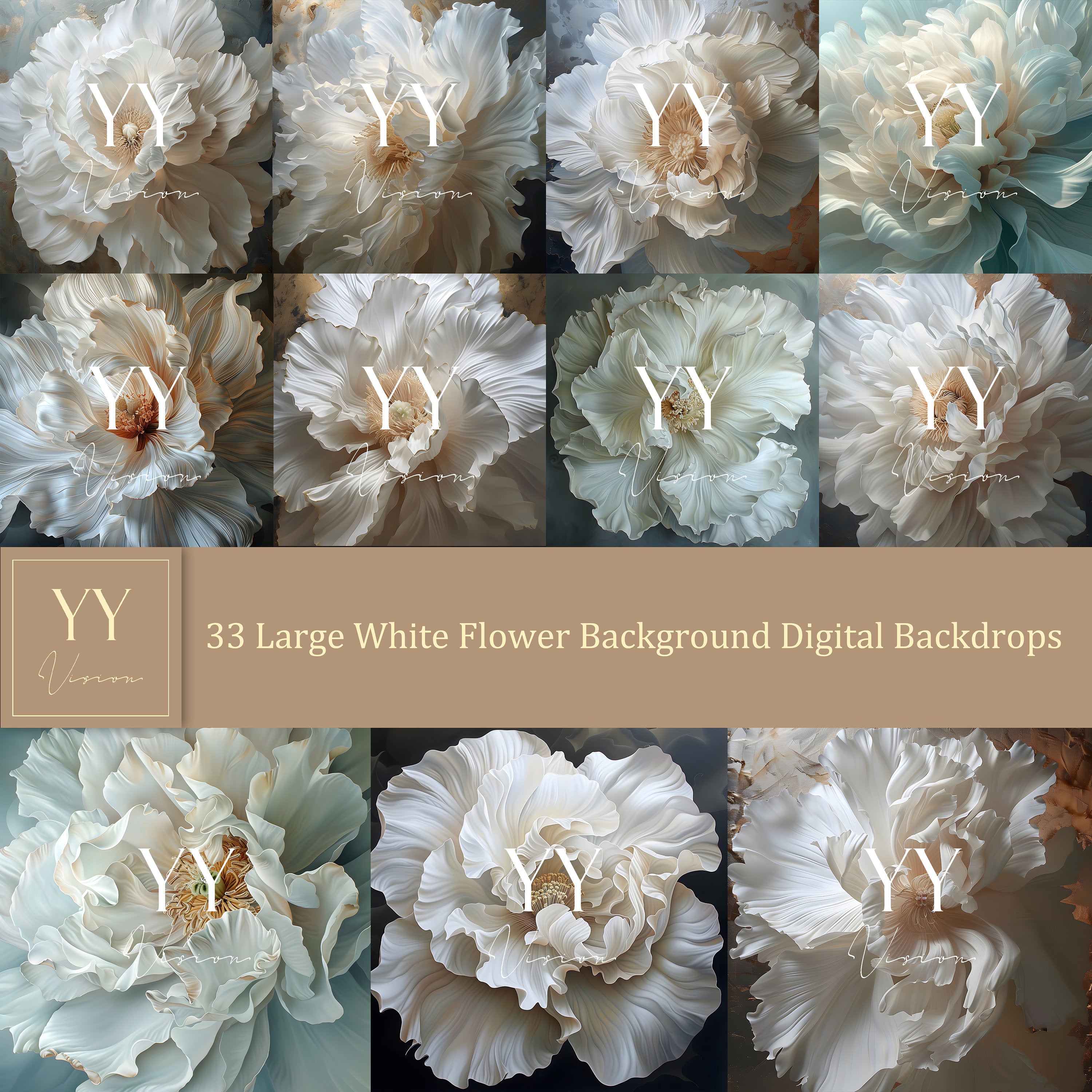 33 Large White Flower Digital Backdrops Sets for Wedding Maternity Studio Photography Digital Backdrops Photoshop Fine Art Background