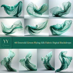 40 Emerald Green Flying Silk Fabric Digital Backdrops Sets for Maternity Photography Fine Arts Studio Photoshop Background