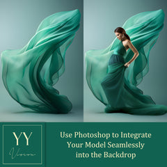 40 Emerald Green Flying Silk Fabric Digital Backdrops Sets for Maternity Photography Fine Arts Studio Photoshop Background