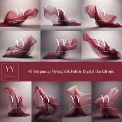 40 Burgundy Flying Silk Fabric Digital Backdrops Sets for Maternity Photography Fine Arts Studio Photoshop Background