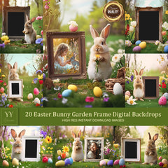 20 ensembles de décors numériques de cadre de jardin de lapin de Pâques pour cadeau de Pâques, photographie de famille d'enfants, arrière-plan des beaux-arts