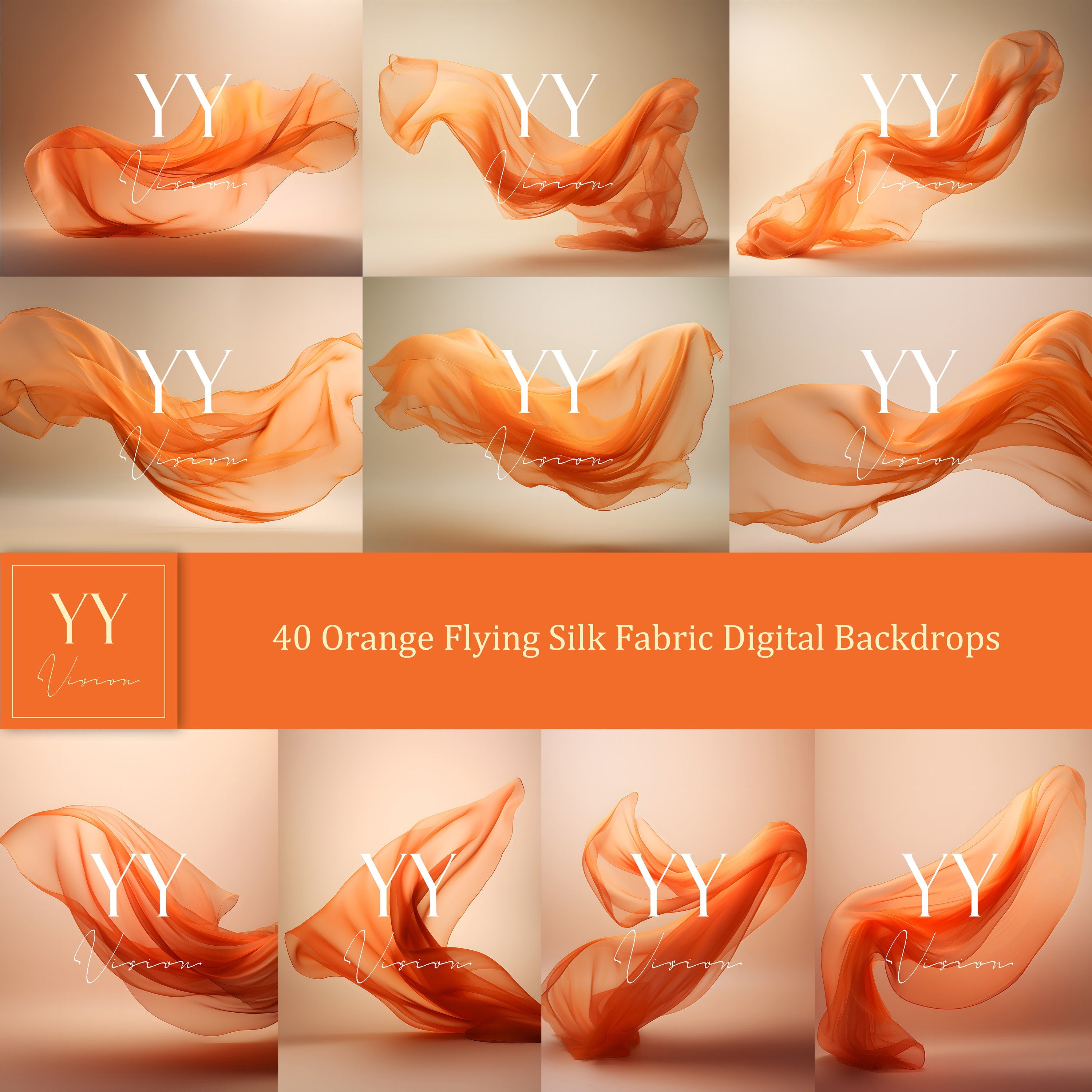 40 orange fliegende Seidenstoff digitale Hintergründe Sets für Schwangerschaftsfotografie Fine Arts Studio Photoshop Hintergrund