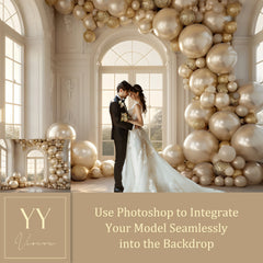 20 Beige Gold Balloon Arch Digital Backdrops Sets for Wedding Maternity Photography Fine Arts Studio Photoshop Background