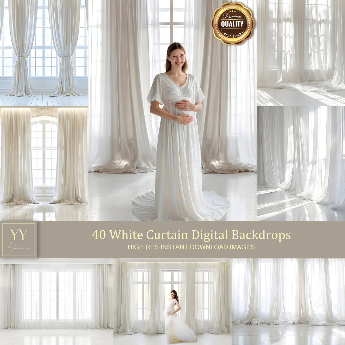 40 White Curtain White Room Digital Backdrops Sets for Maternity Wedding Photography Fine Arts Studio Photoshop Background