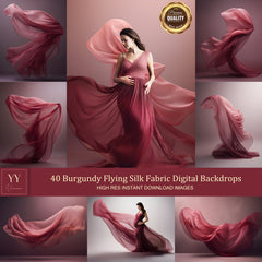 40 Burgundy Flying Silk Fabric Digital Backdrops Sets for Maternity Photography Fine Arts Studio Photoshop Background