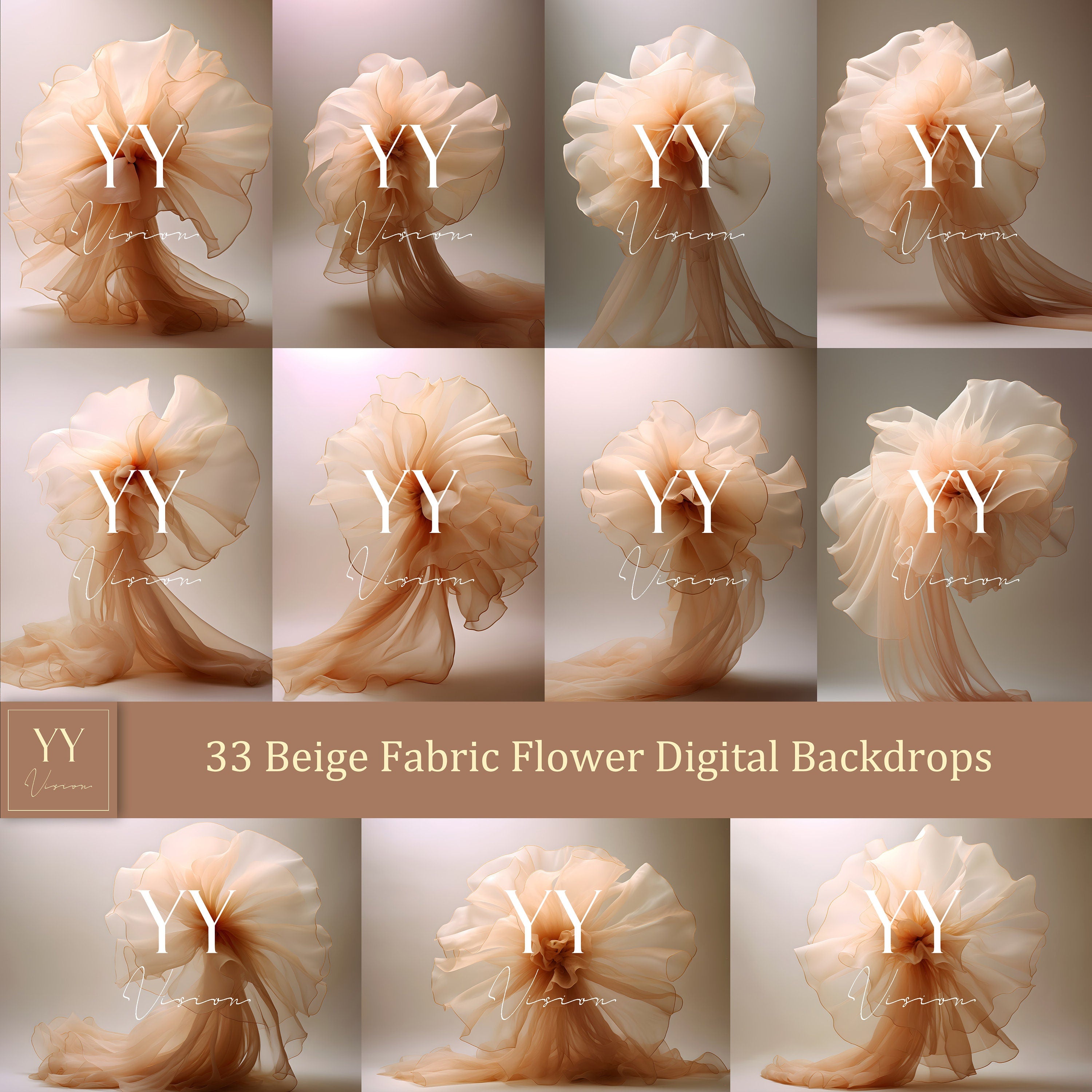 33 Beige Fabric Flower Digital Backdrops Sets for Maternity Photography Fine Arts Wedding Studio Photoshop Editing