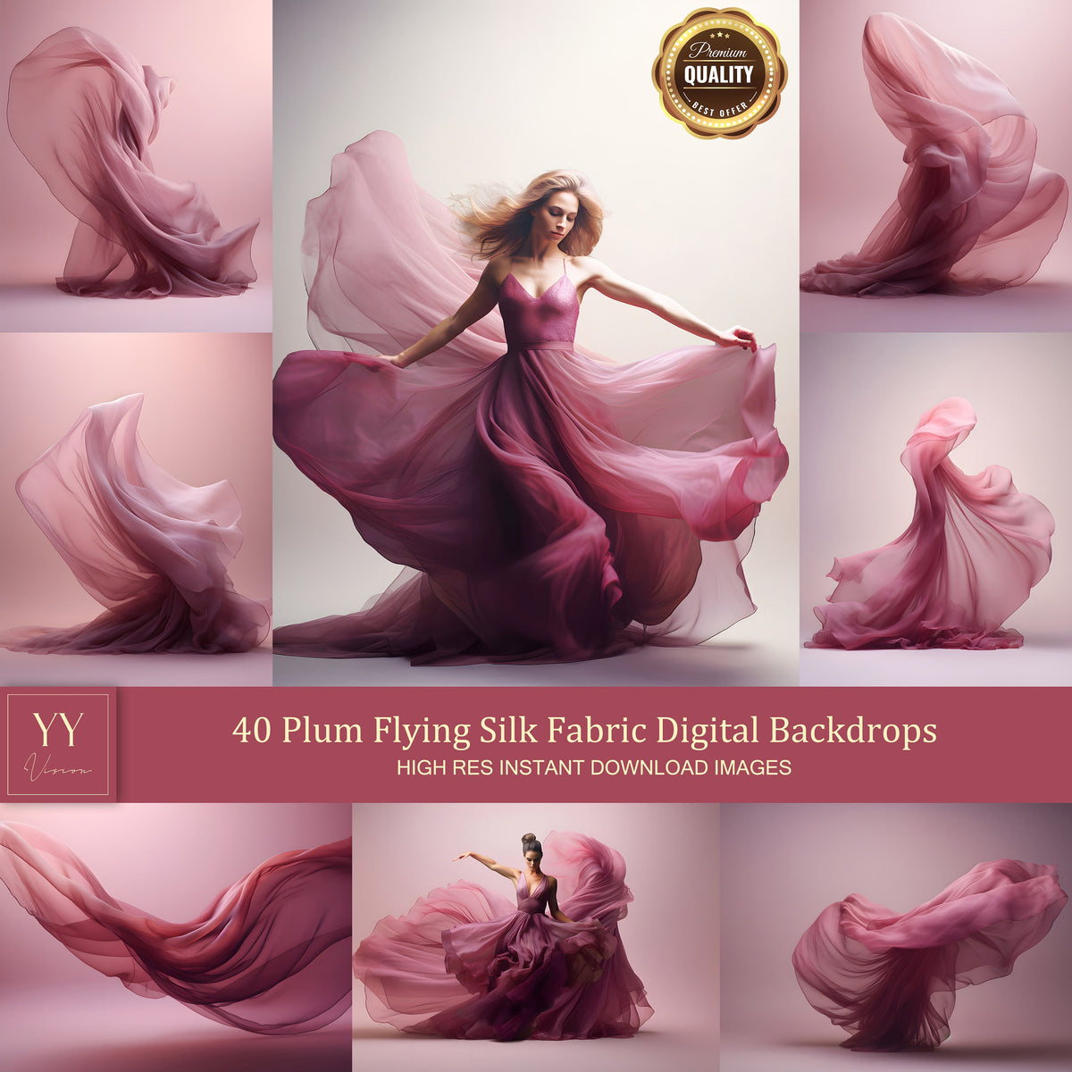 40 Plum Flying Silk Fabric Digital Backdrops Sets for Maternity Photography Fine Arts Studio Photoshop Background