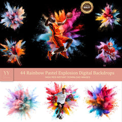 44 Rainbow Pastel Explosion Portrait Background Digital Backdrops Sets for Actions Sports School Photography