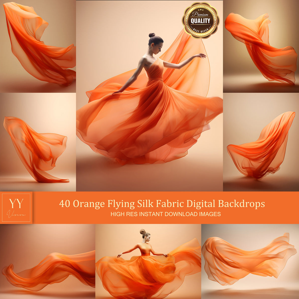 40 orange fliegende Seidenstoff digitale Hintergründe Sets für Schwangerschaftsfotografie Fine Arts Studio Photoshop Hintergrund