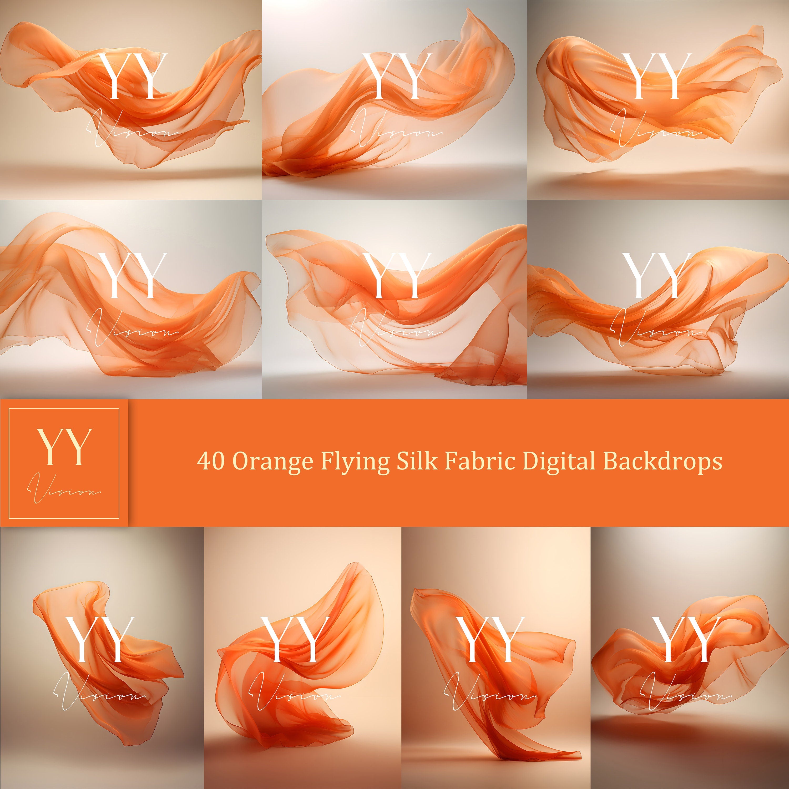 40 orange fliegende Seidenstoff digitale Hintergründe Sets für Schwangerschaftsfotografie Fine Arts Studio Photoshop Hintergrund