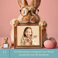 22 Bunny Wearing Glasses Holding Frame Digital Backdrops Sets for Easter Gift Family Kid Photography Fine Arts Background