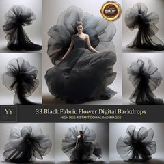 33 Black Fabric Flower Digital Backdrops Sets for Maternity Photography Fine Arts Wedding Studio Photoshop Editing