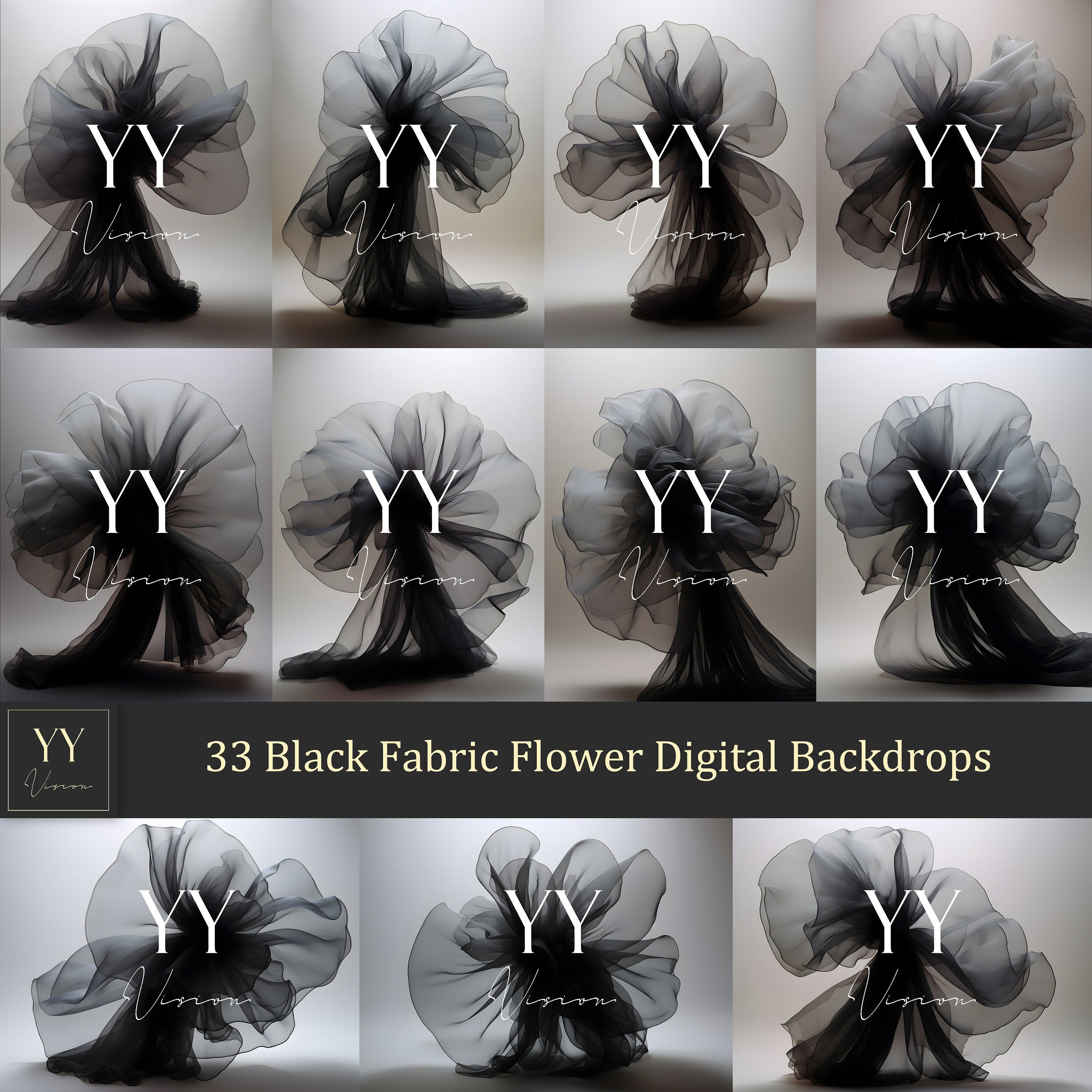 33 Black Fabric Flower Digital Backdrops Sets for Maternity Photography Fine Arts Wedding Studio Photoshop Editing