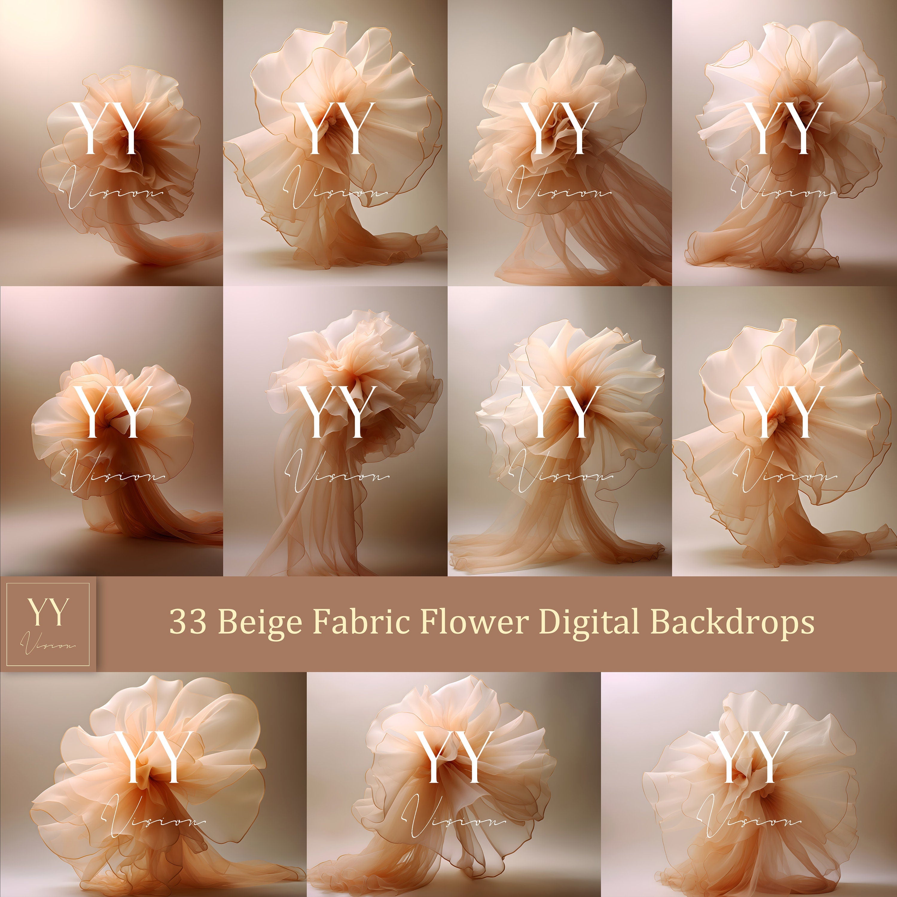 33 Beige Fabric Flower Digital Backdrops Sets for Maternity Photography Fine Arts Wedding Studio Photoshop Editing