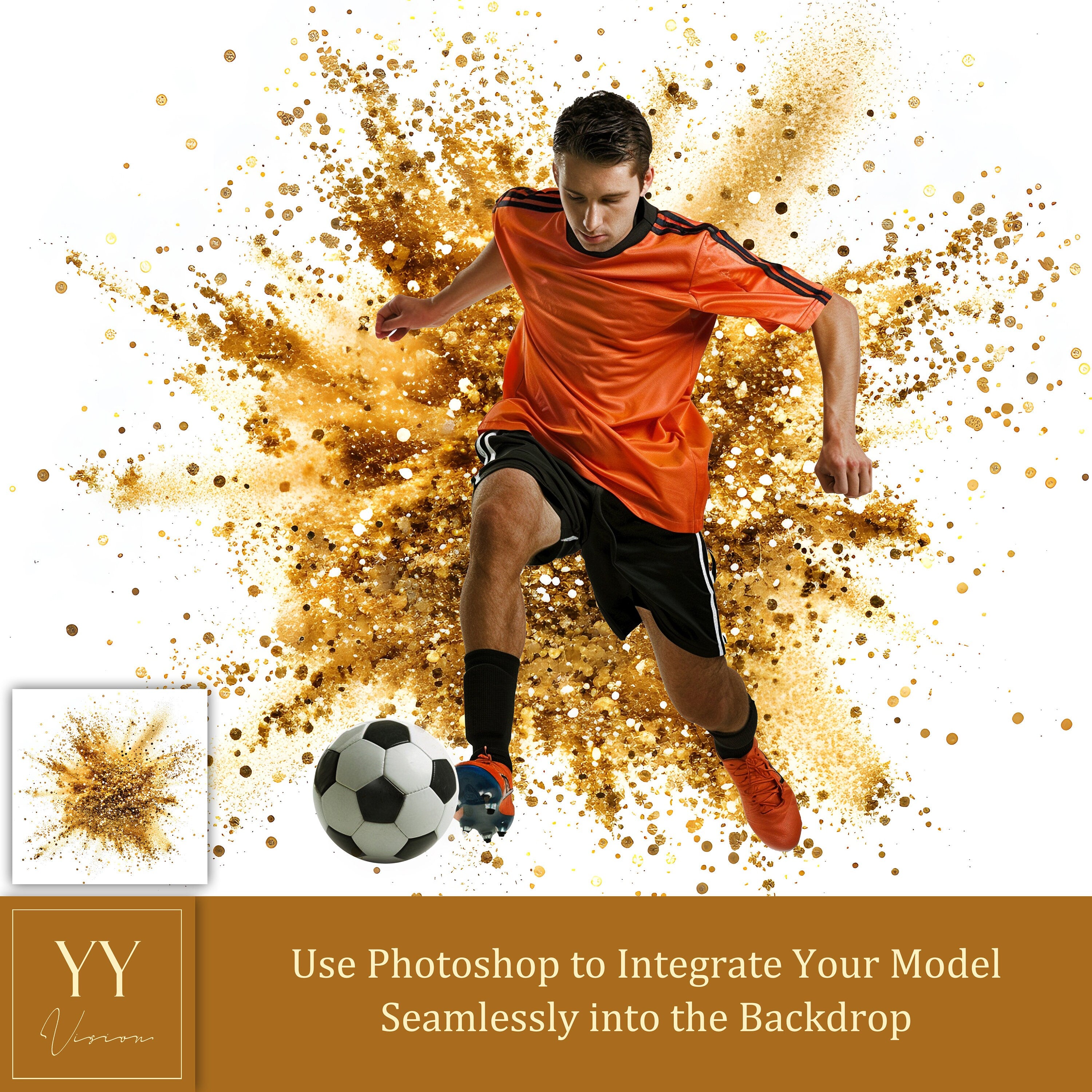 44 Gold Sliver Explosion Portrait Background Digital Backdrops Sets for Actions Sports School Photography