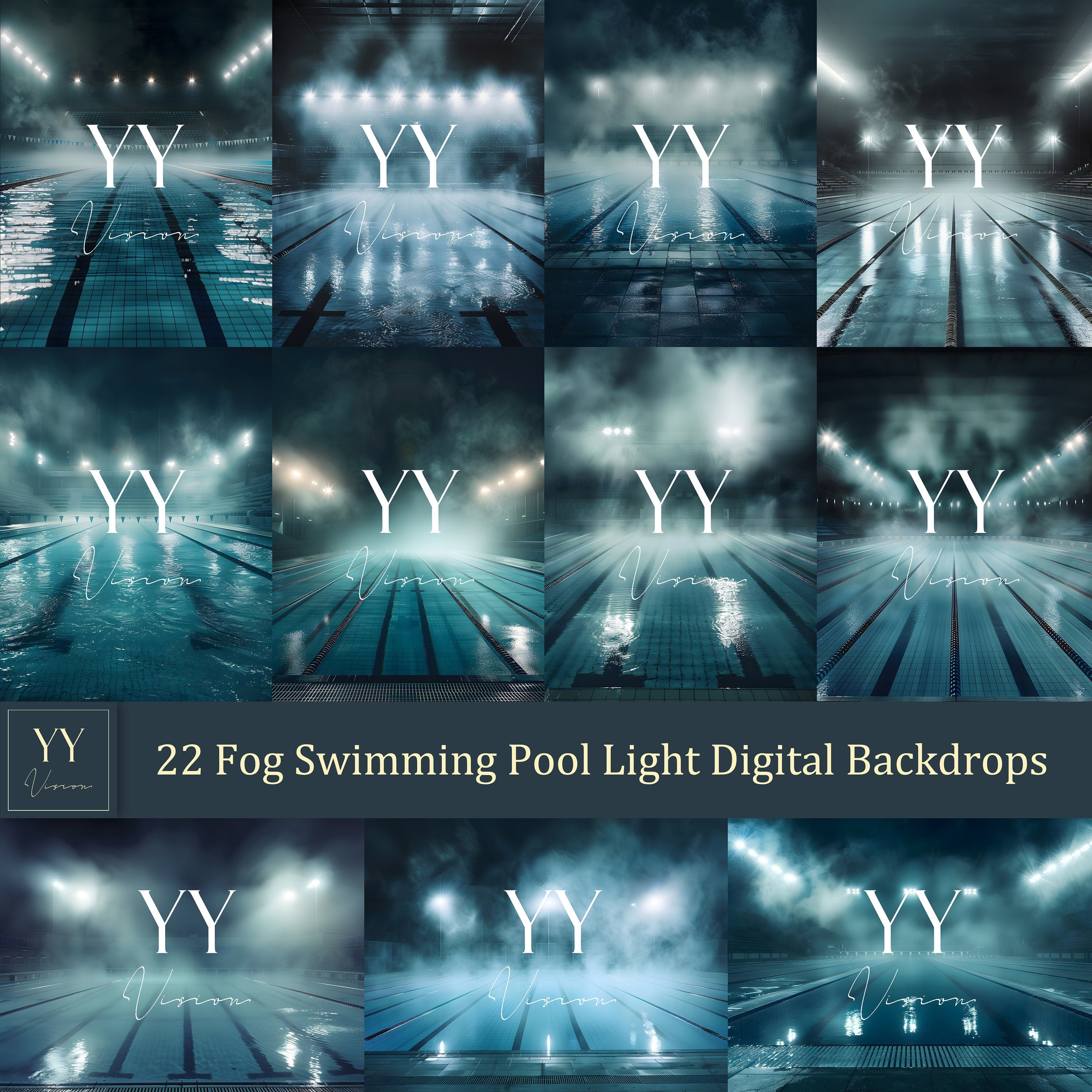 22 ensembles de toiles de fond numériques de piscine pour la photographie d'arrière-plan d'école de sport Portrait Édition Photoshop