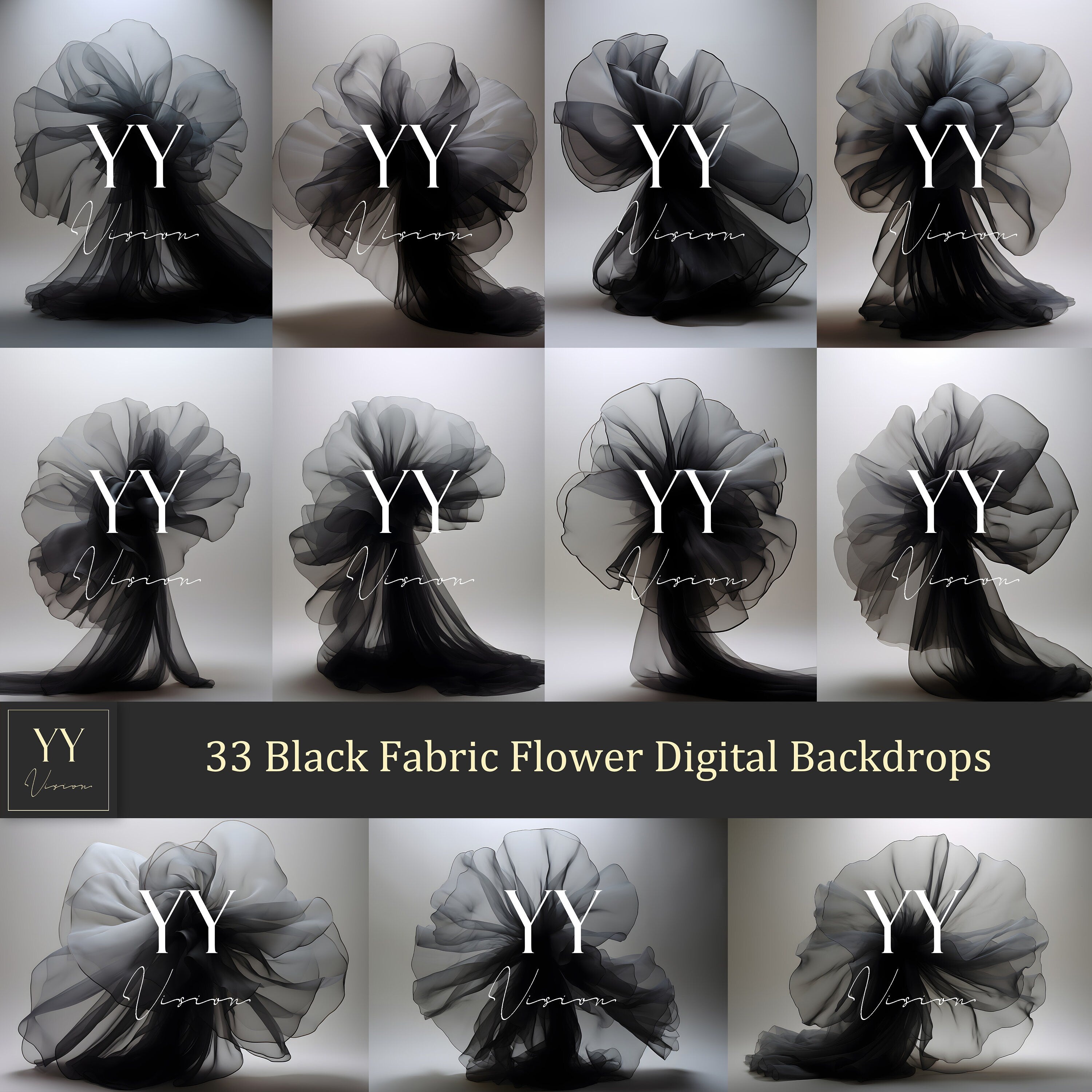 33 Black Fabric Flower Digital Backdrops Sets for Maternity Photography Fine Arts Wedding Studio Photoshop Editing