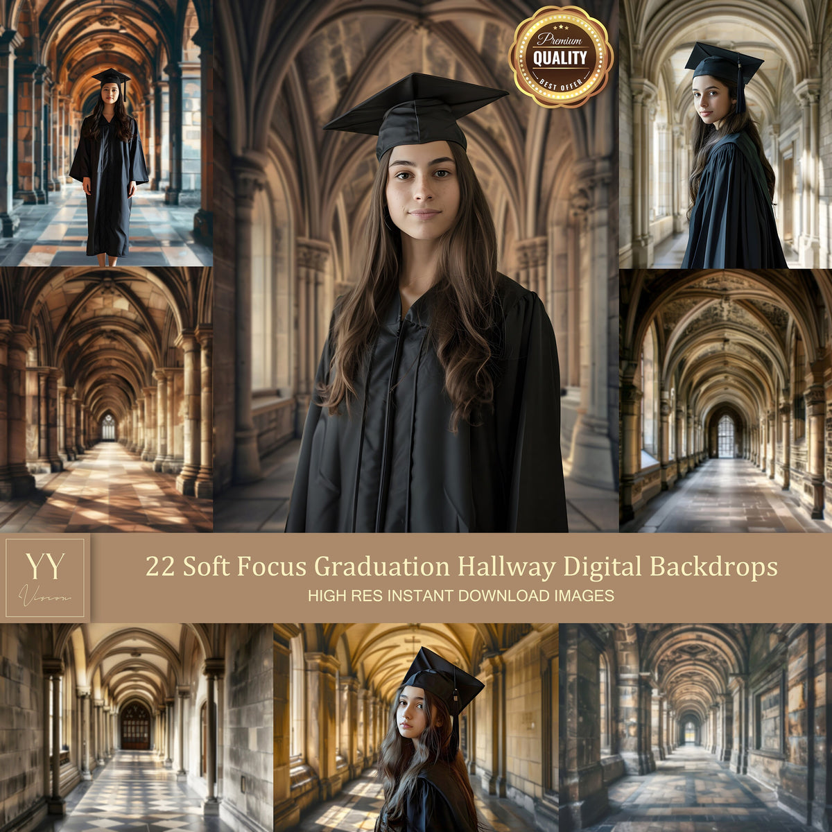 22 Graduation Hallway Digital Backdrops Sets for High School College Grad Photography Soft Focus