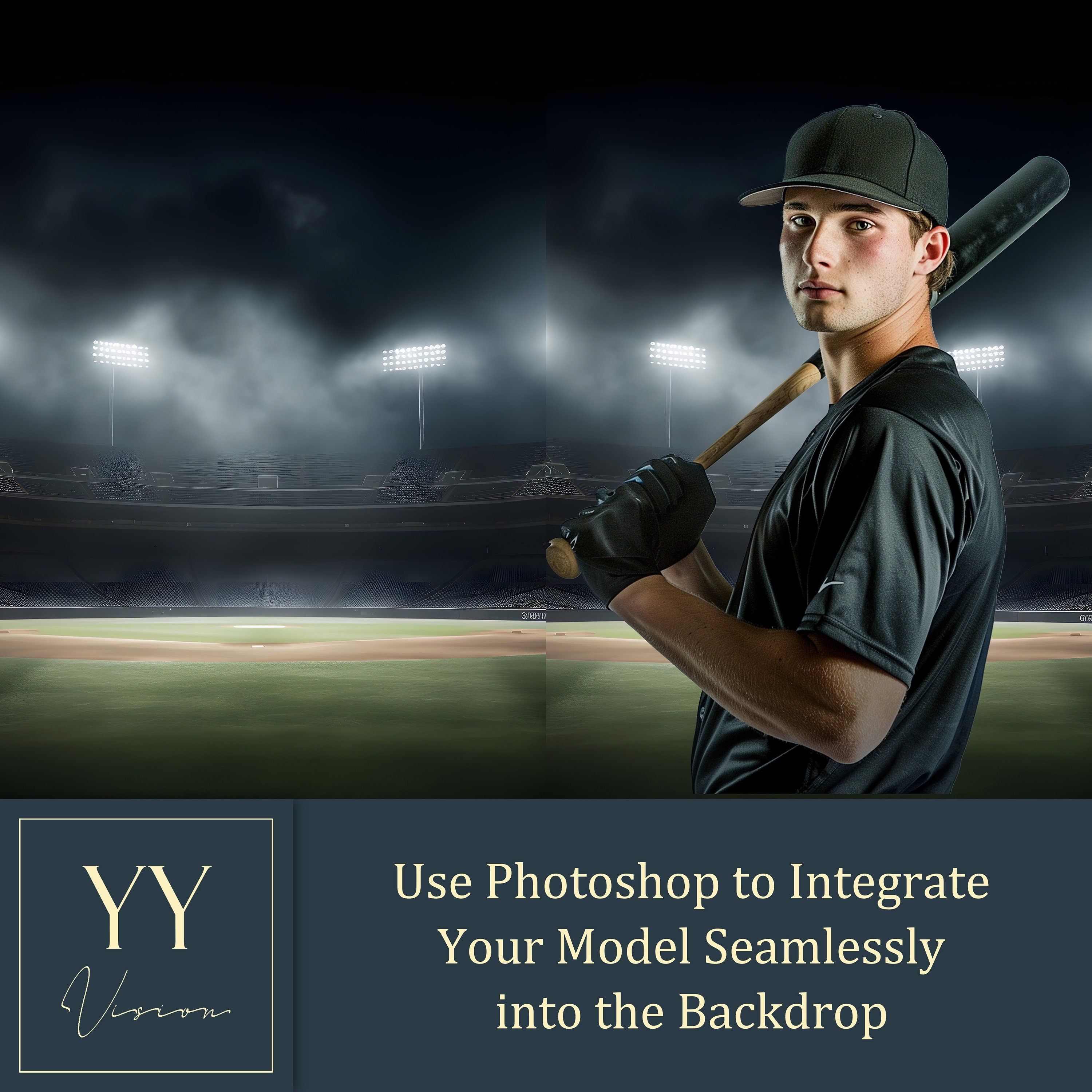 22 Baseball Field Night Digital Backdrops Sets for Sports School Photography Background Portrait Photoshop Editing