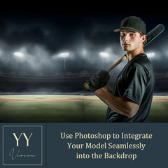 22 Baseball Field Night Digital Backdrops Sets for Sports School Photography Background Portrait Photoshop Editing