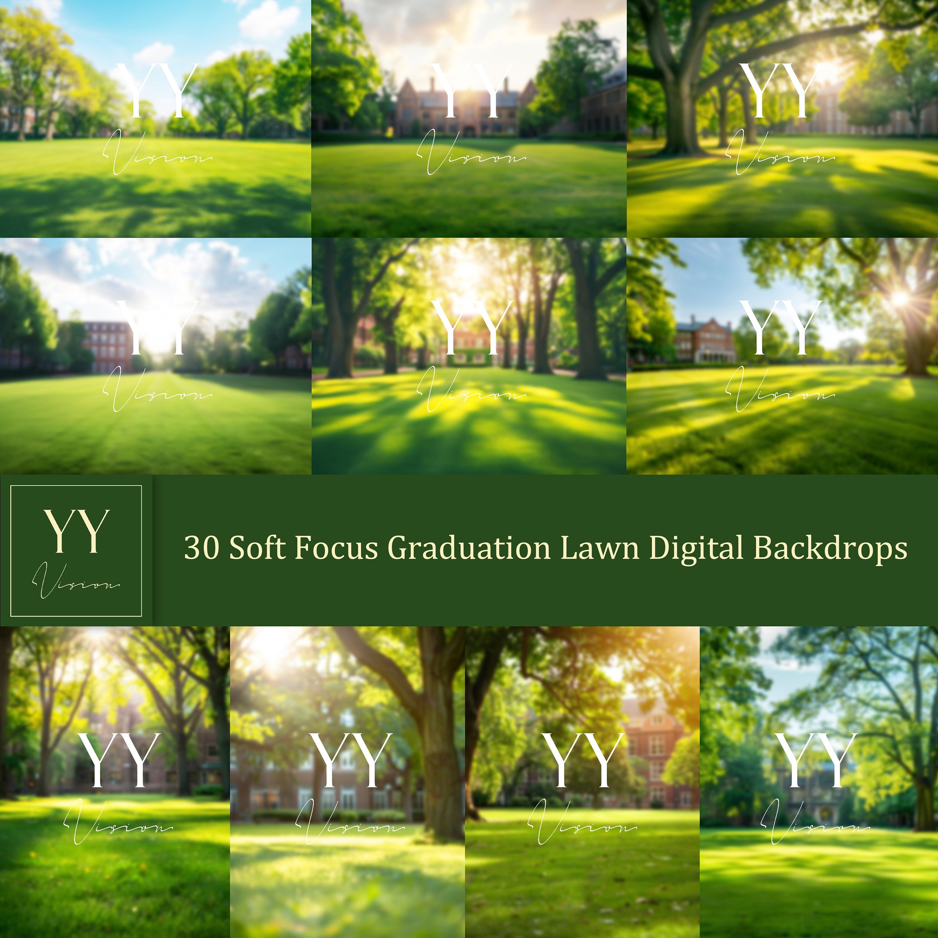 30 Graduation Garden Digital Backdrops Sets for High School College Grad Photography Soft Focus