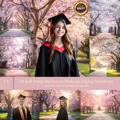 30 Soft Focus University Pathway Digital Backdrops Sets for High School College Graduation Photography