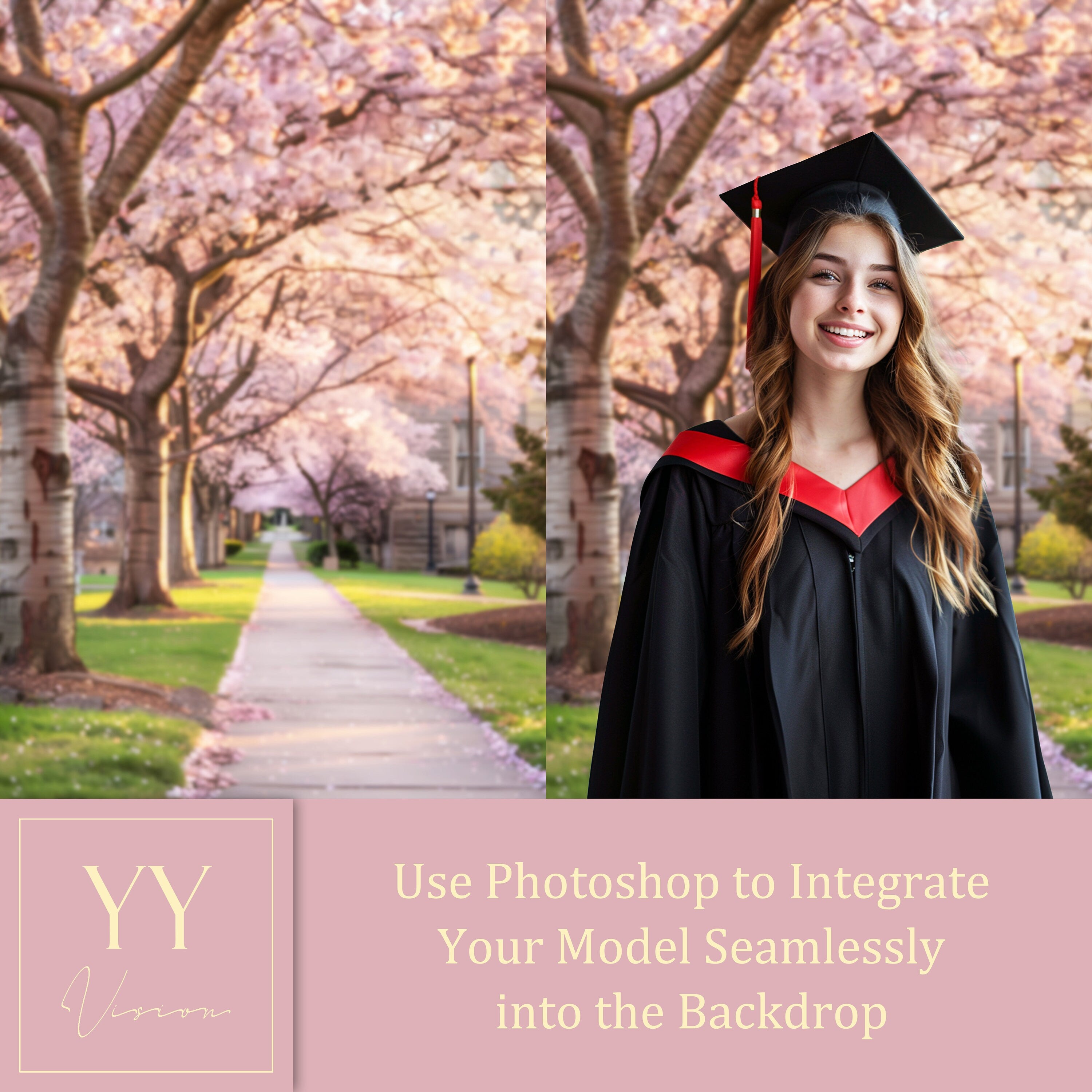 30 Soft Focus University Pathway Digital Backdrops Sets for High School College Graduation Photography