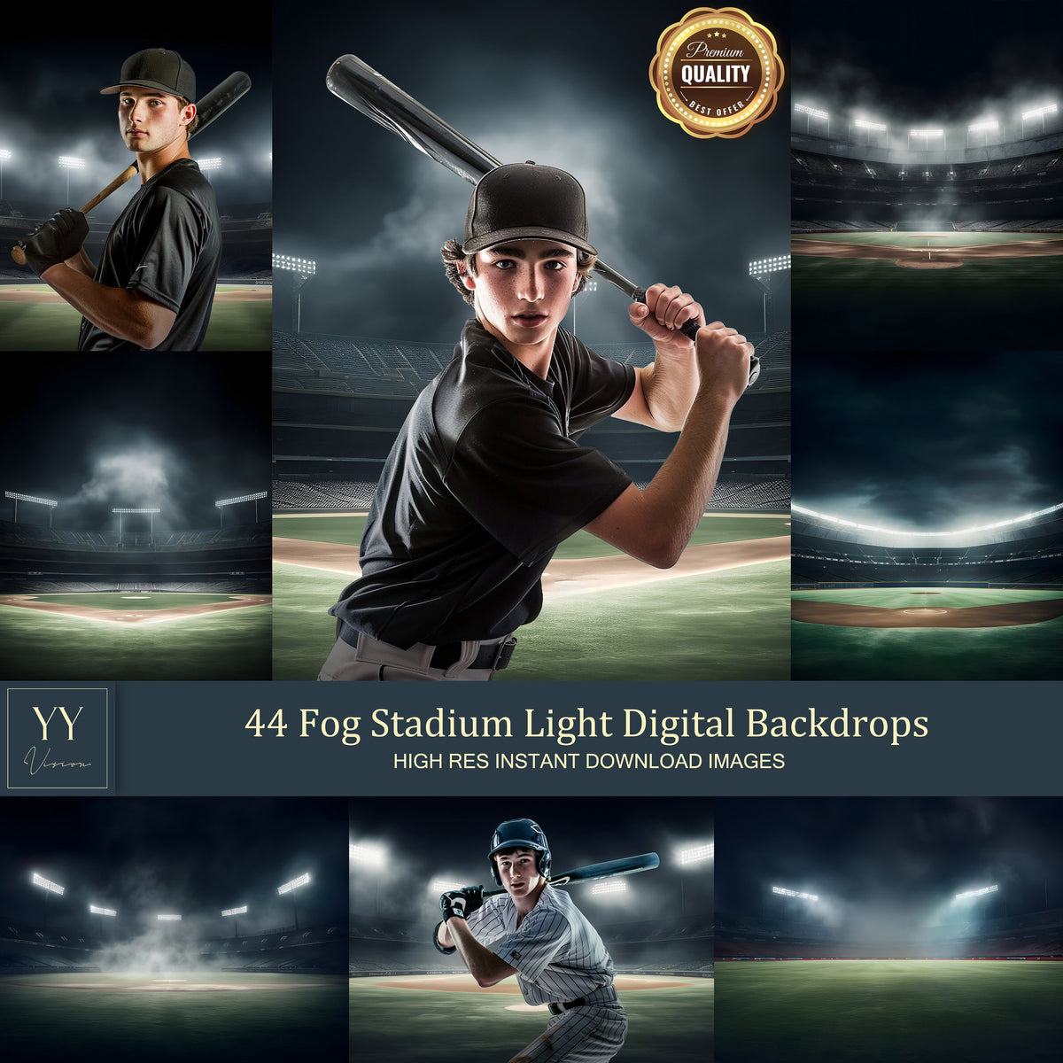 22 Baseball Field Night Digital Backdrops Sets for Sports School Photography Background Portrait Photoshop Editing