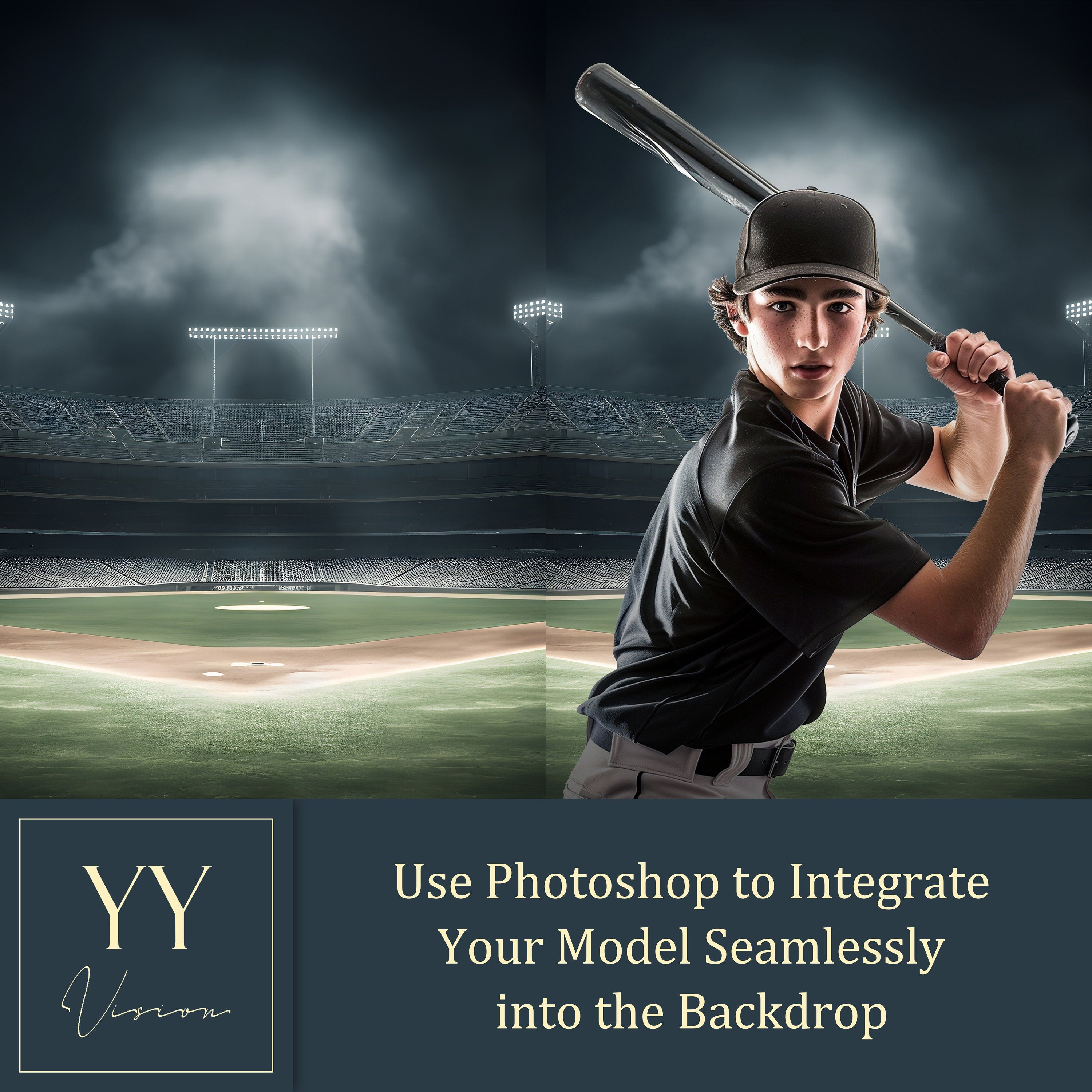 22 Baseball Field Night Digital Backdrops Sets for Sports School Photography Background Portrait Photoshop Editing