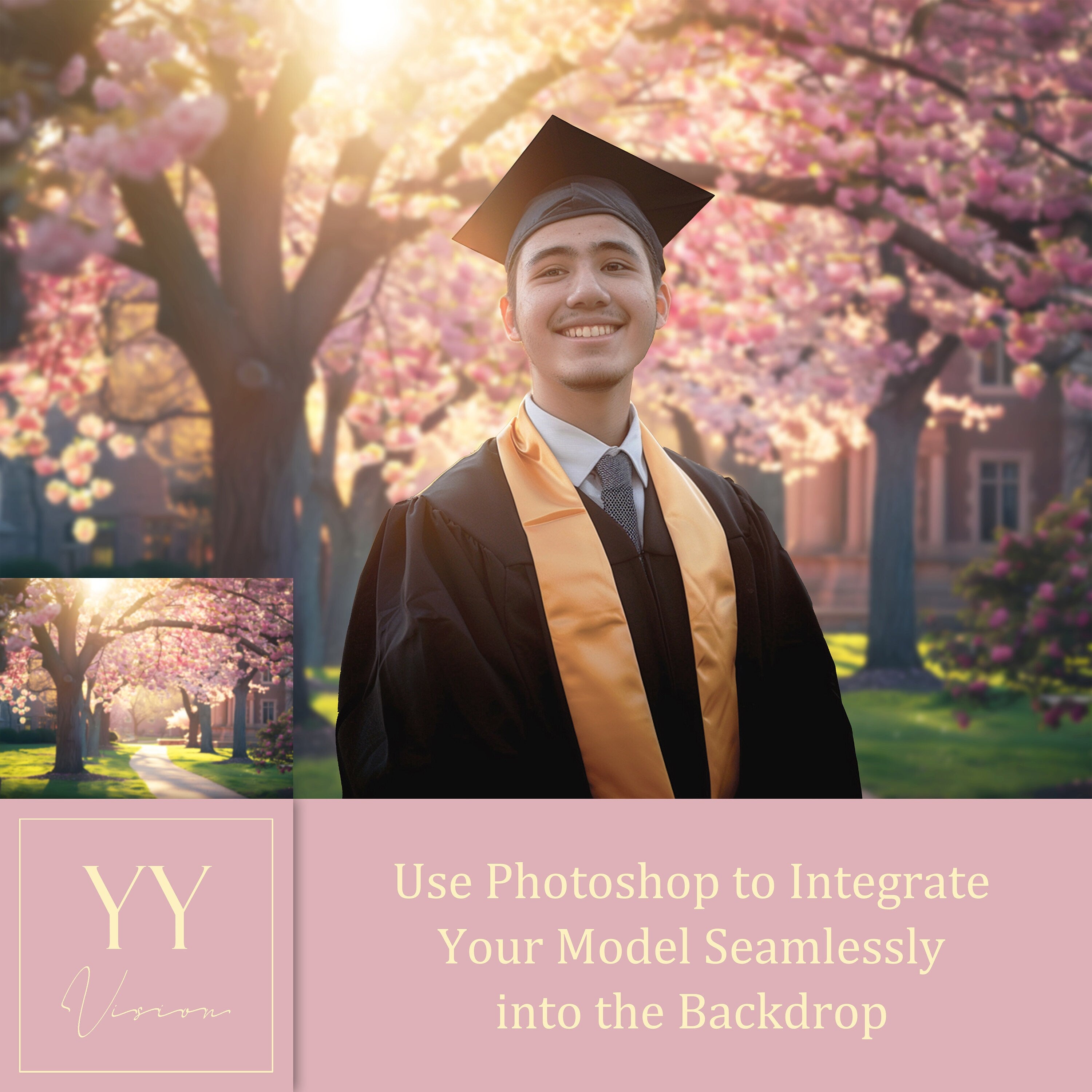 30 Soft Focus University Pathway Digital Backdrops Sets for High School College Graduation Photography