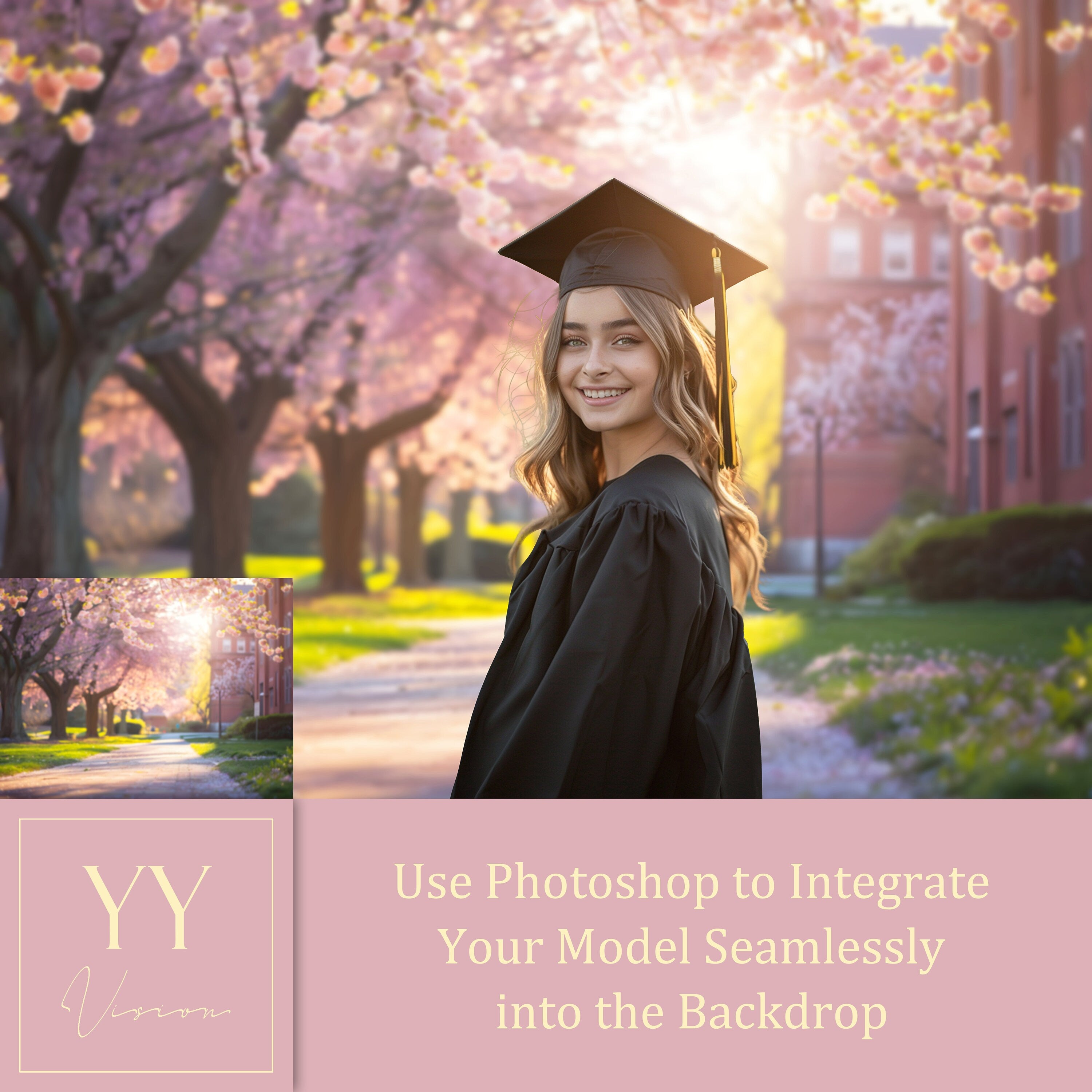 30 Soft Focus University Pathway Digital Backdrops Sets for High School College Graduation Photography