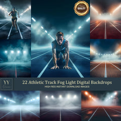 22 Athletic Track Stadium Light Fog Digital Backdrops Sets for Sports School Photography Background Portrait Photoshop Editing