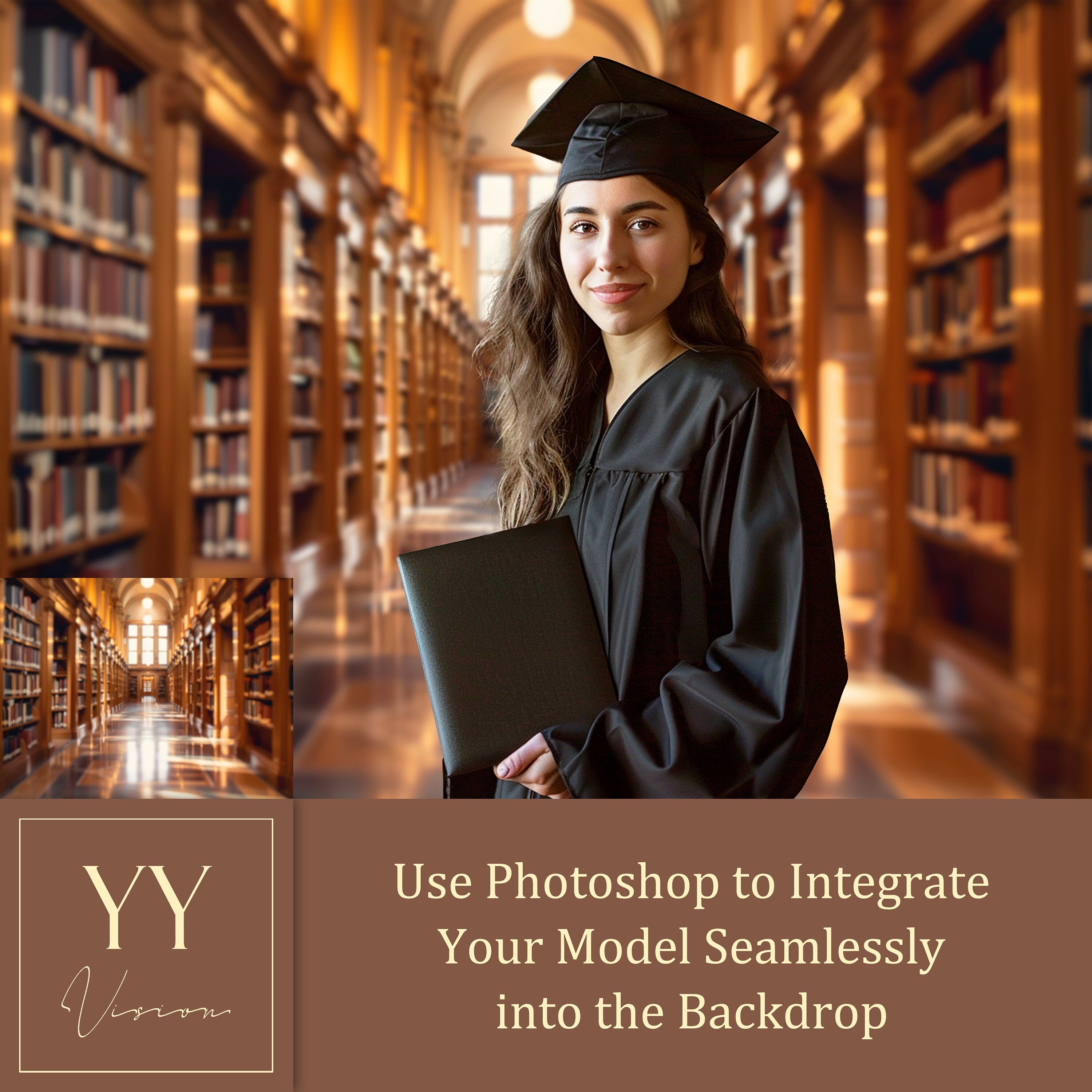 40 Soft Focus Graduation Library Digital Backdrops Sets for University College Graduation Yearbook Photography