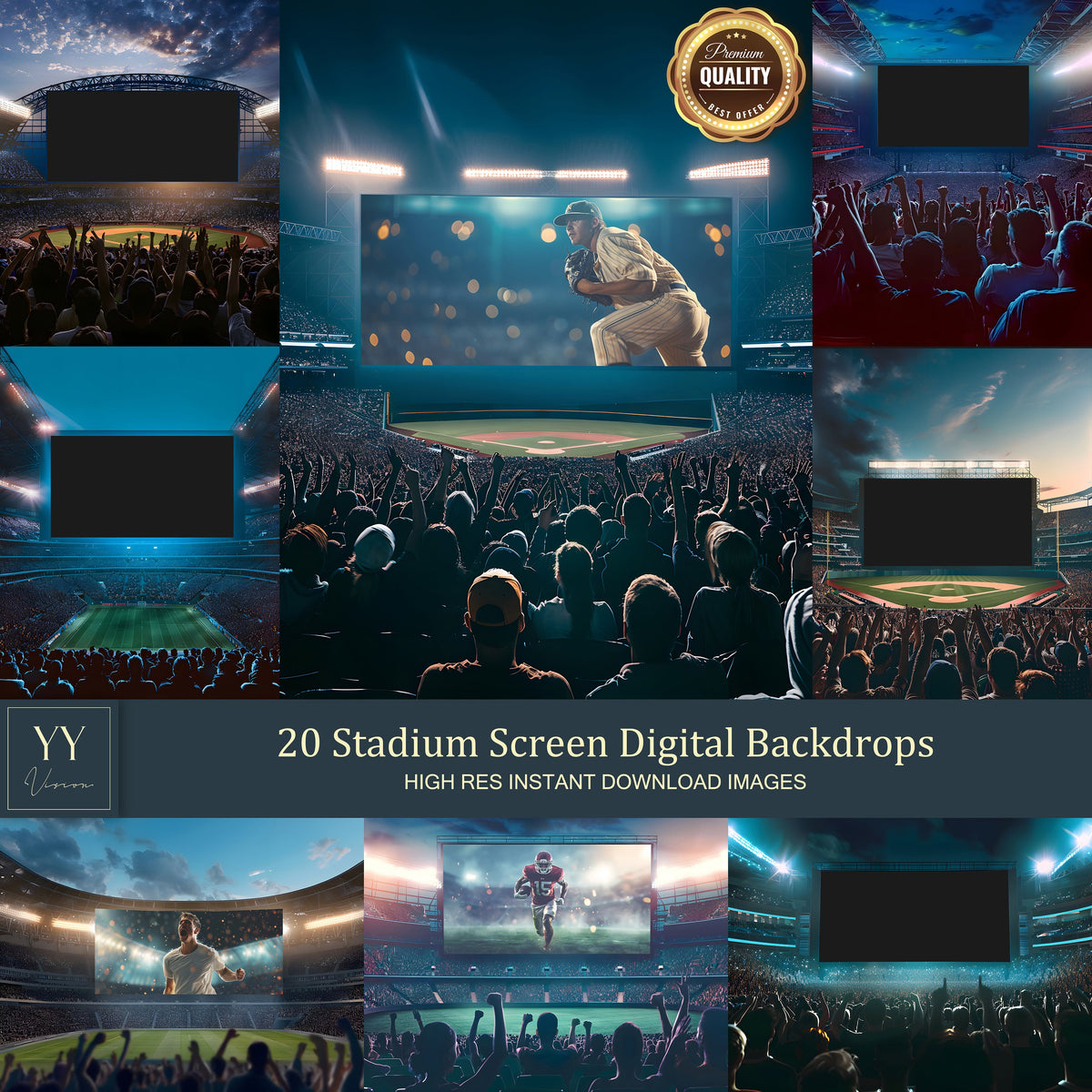 20 Stadium Screen Digital Backdrops Sets for Sports School Photography Background Portrait PNG Photo Editing