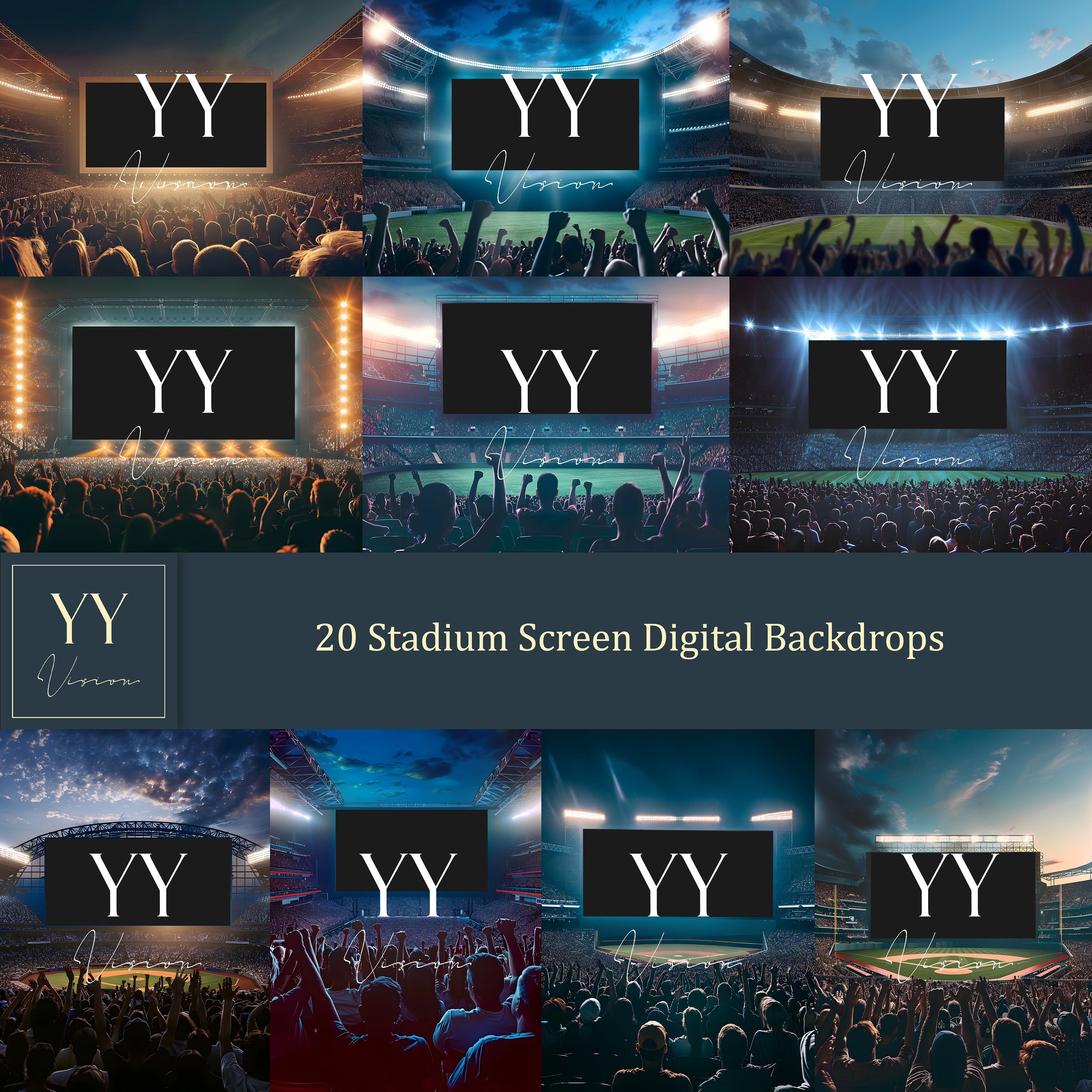 20 Stadium Screen Digital Backdrops Sets for Sports School Photography Background Portrait PNG Photo Editing