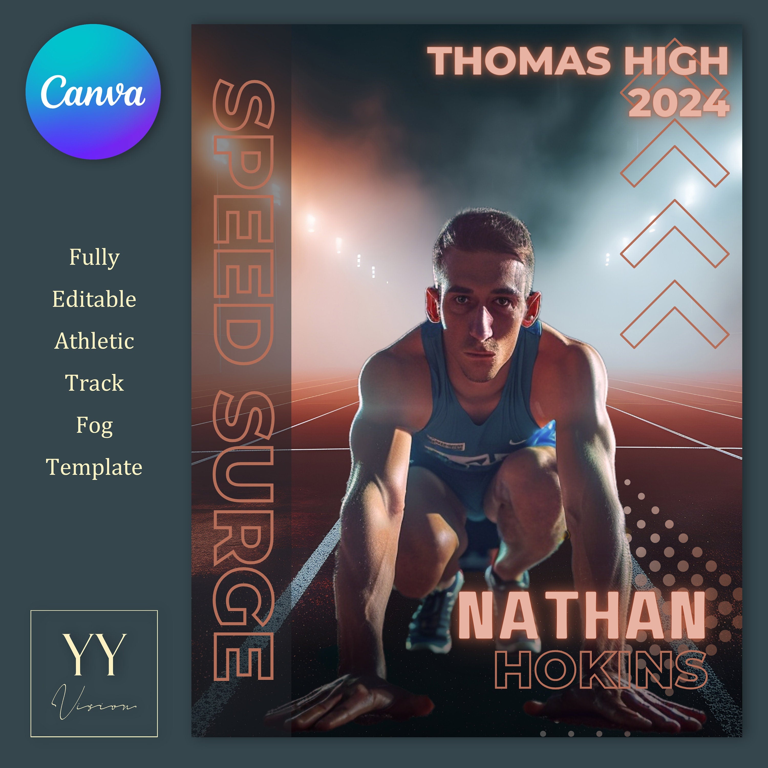 Athletic Track Stadium Light Fog Canva Template with 3 Background Options & Tutorial for Sport Posters Background Editable Design Text Color