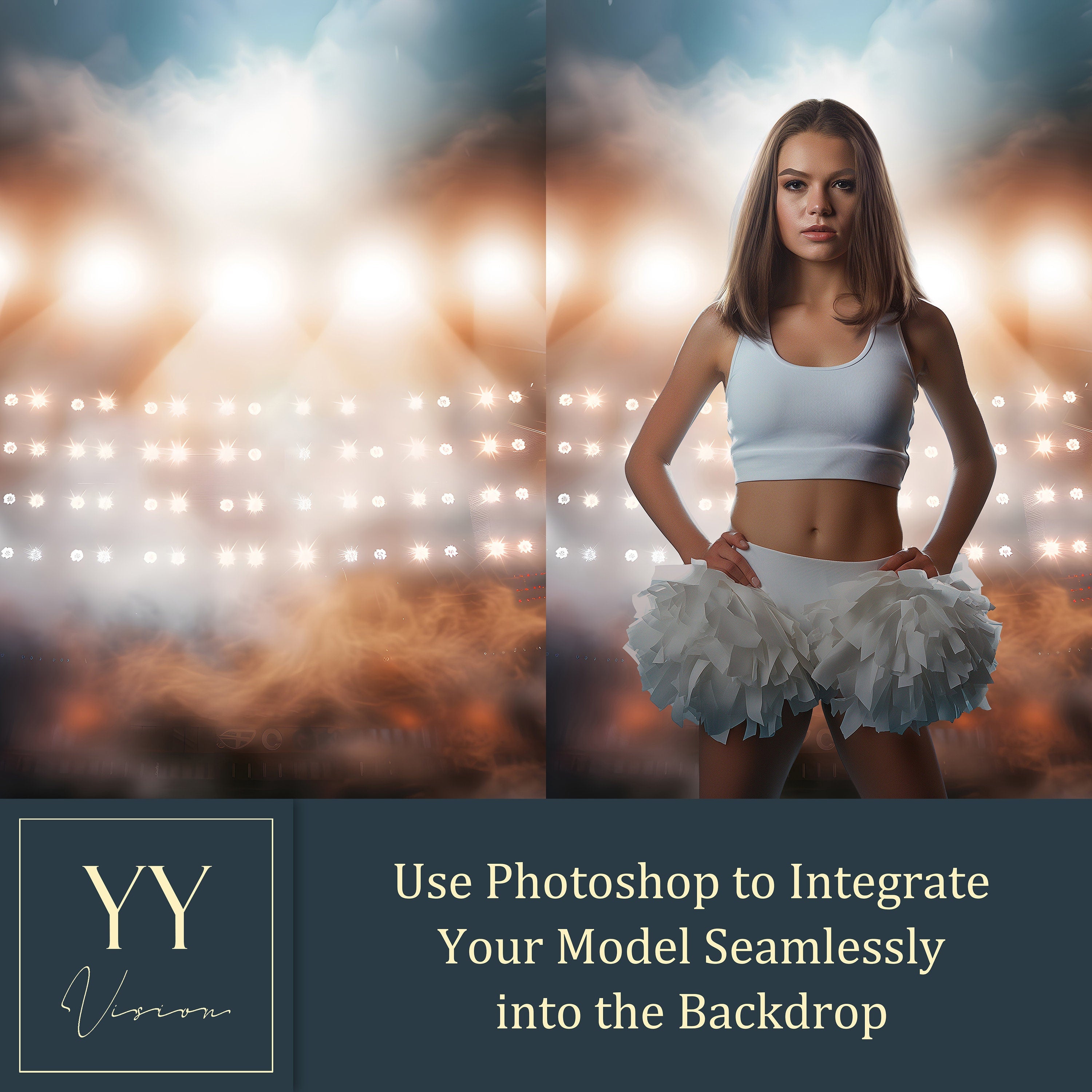 30 Cheerleader Stadium Light Fog Digital Backdrops Sets for Sports School Photography Background Portrait Photoshop Editing