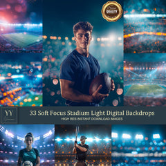 33 Soft Focus Stadium Lights Digital Backdrops Sets for Sports School Holiday Photography Background Portrait Photoshop Editing