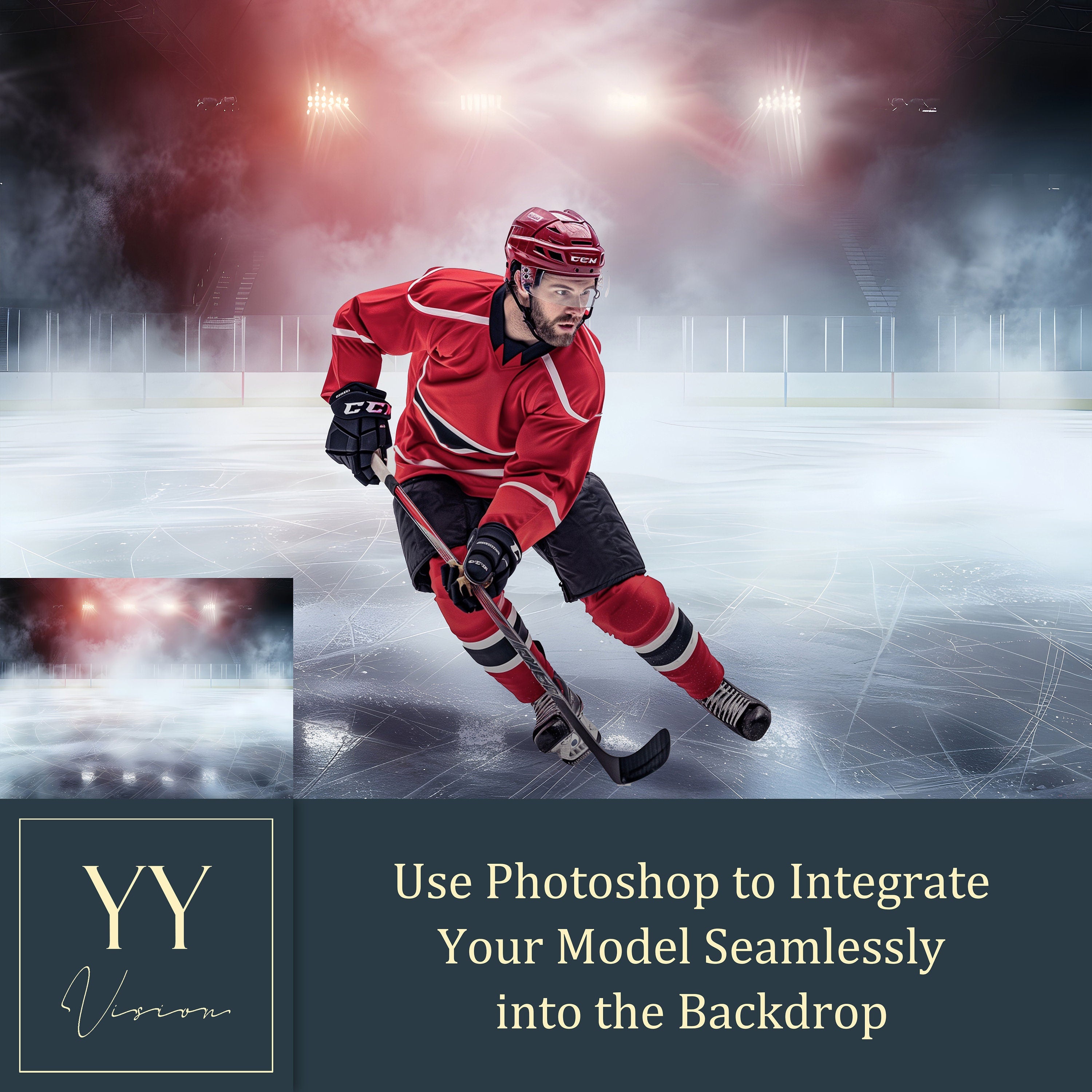 30 Hockey Stadium Fog Digital Backdrops Sets for Sports School Photography Background Portrait Photoshop Editing