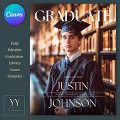 Soft Focus Graduation Library Canva Template for Posters Portraits Customizable Editable Background Text Color