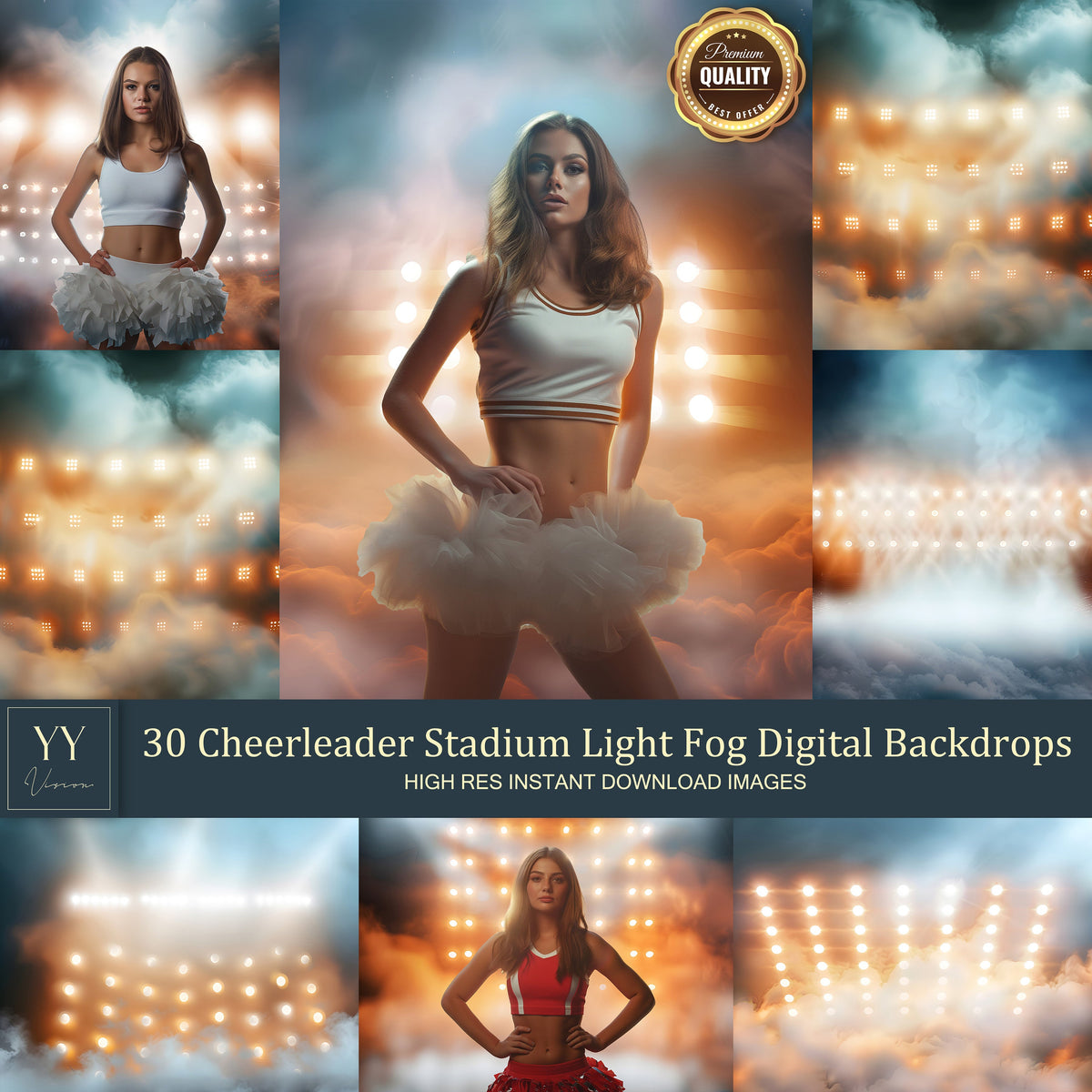 30 Cheerleader Stadium Light Fog Digital Backdrops Sets for Sports School Photography Background Portrait Photoshop Editing