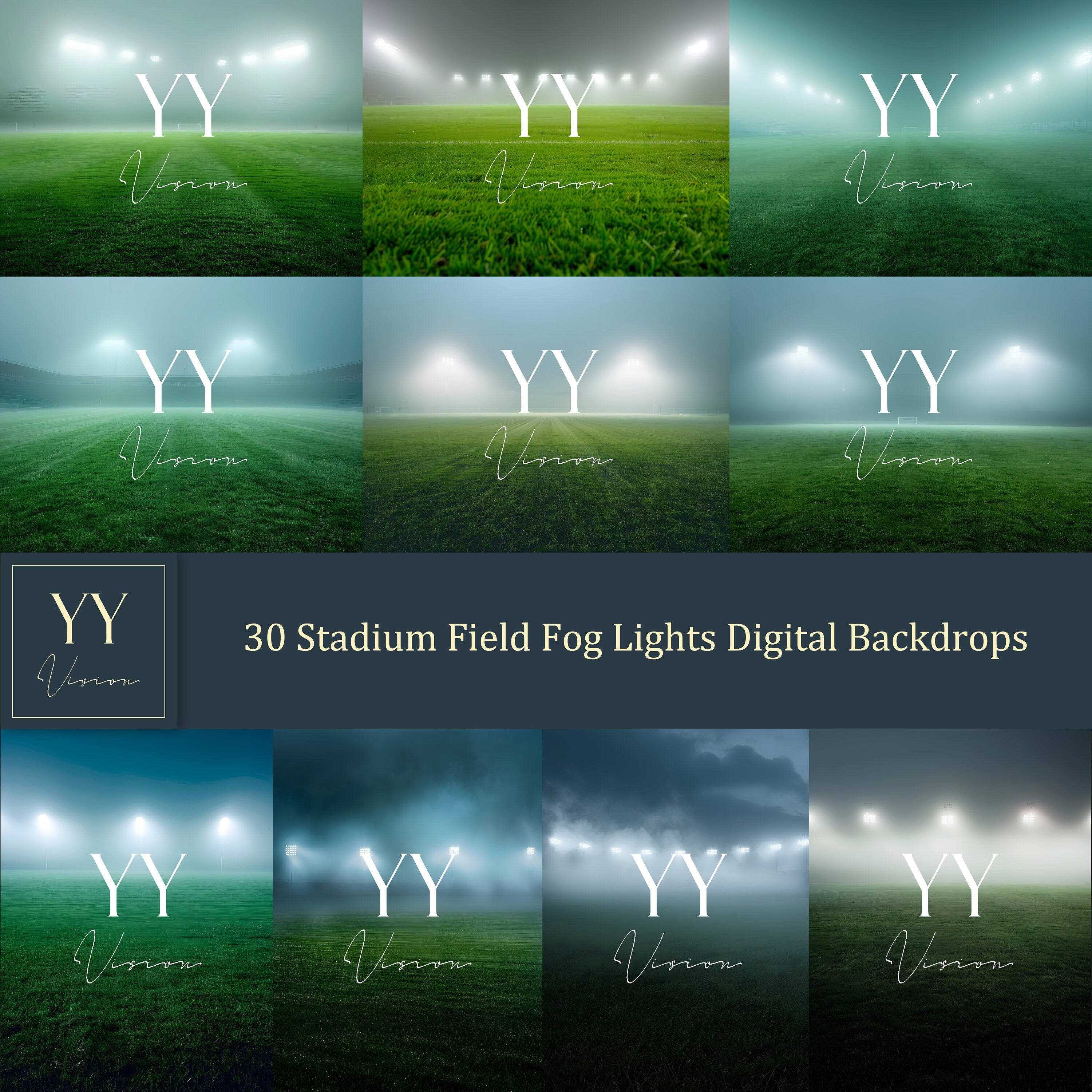 30 Grass Field Lights Digital Backdrops Sets for Sports School Photography Background Portrait Photoshop Editing