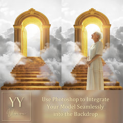 18 Heaven Stairs and Golden Gate Digital Backdrops Sets for In Loving Memory Heavenly Memorial Background