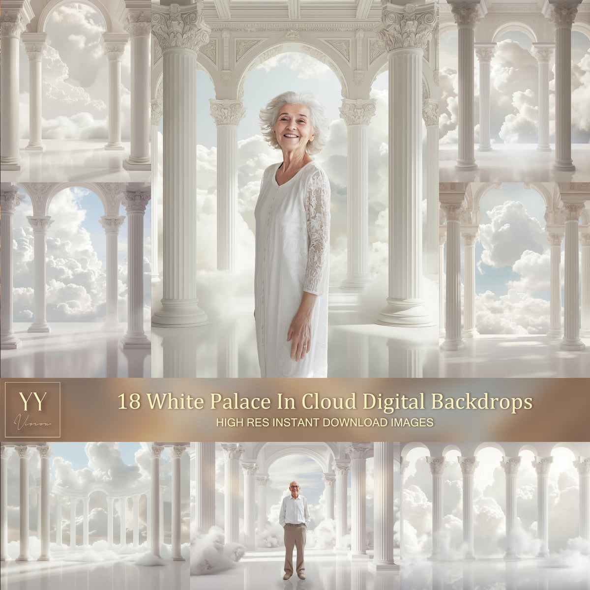 18 White Palace in Cloud Digital Backdrops Sets for In Loving Memory Heavenly Memorial Background