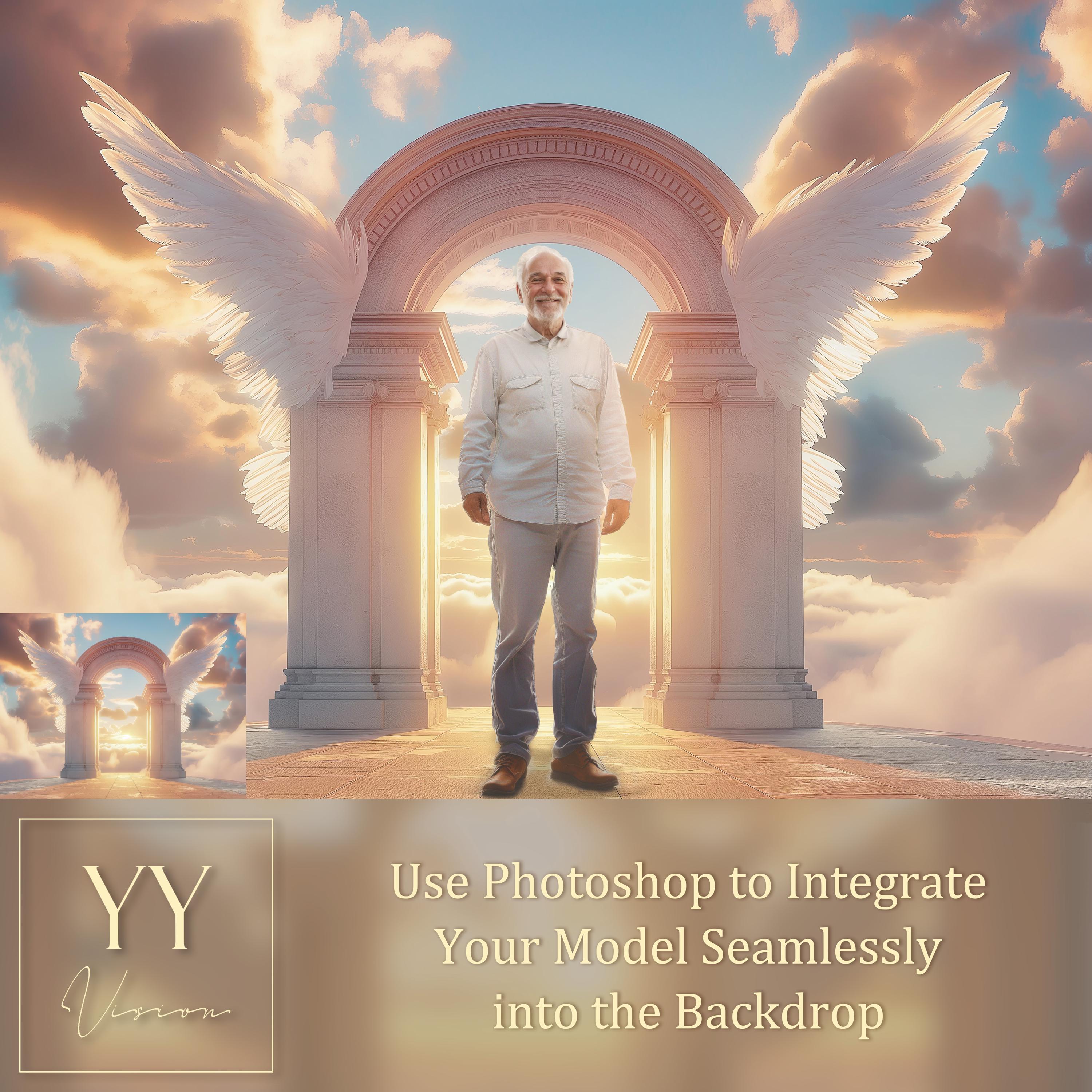 20 Heaven Arch Wings Digital Backdrops Sets for In Loving Memory Heavenly Memorial Background